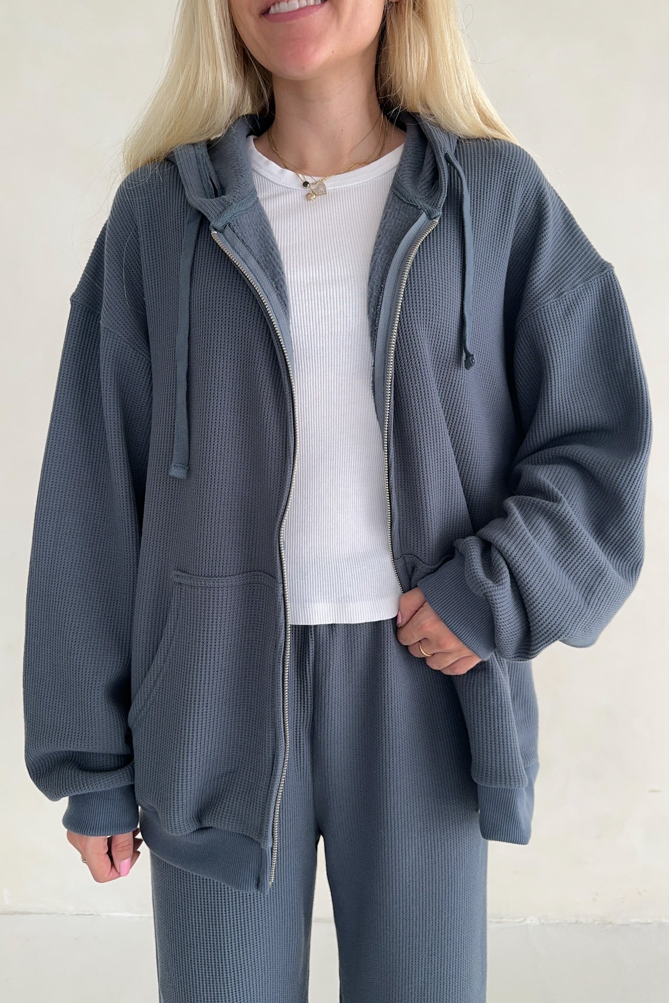 Sundays Waffle Knit Hoodie in London Fog - Neutral Ground