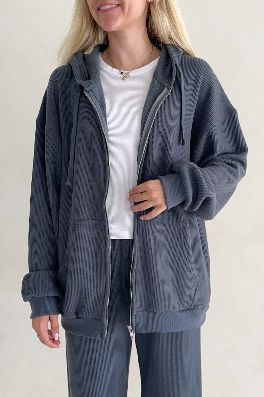 Sundays Waffle Knit Hoodie in London Fog - Neutral Ground