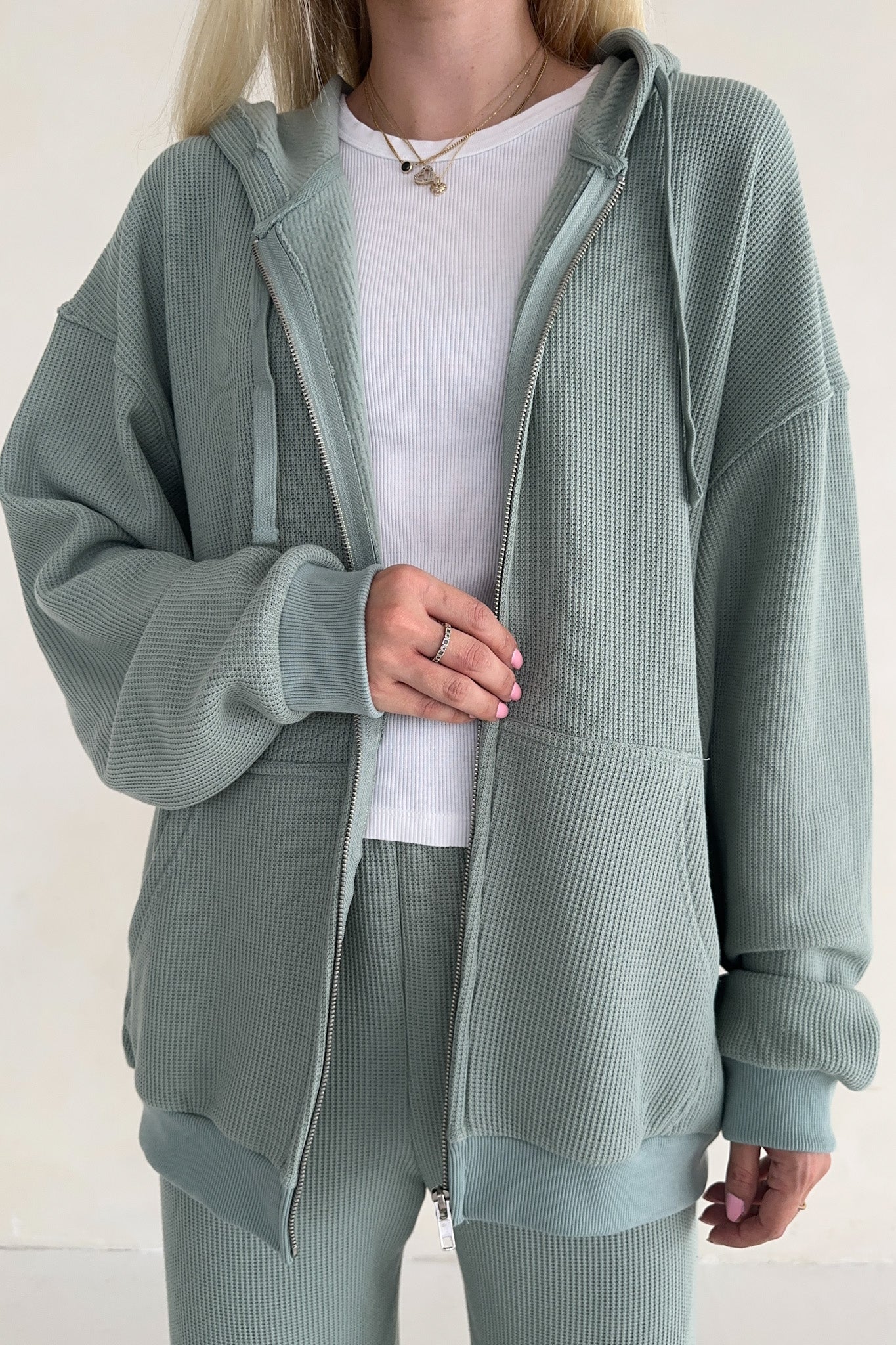 Sundays Waffle Knit Hoodie in Pistachio - Neutral Ground