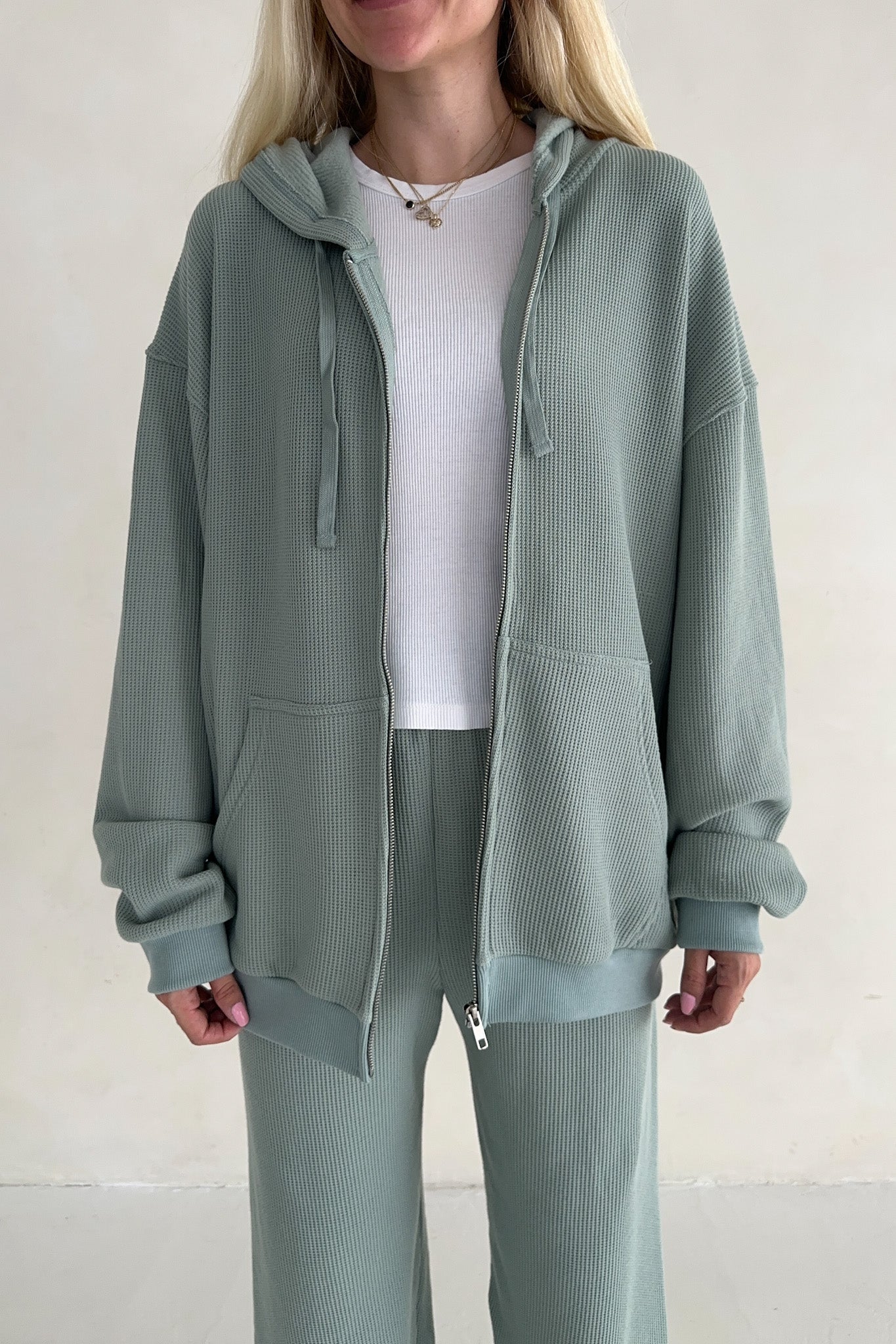 Sundays Waffle Knit Hoodie in Pistachio - Neutral Ground