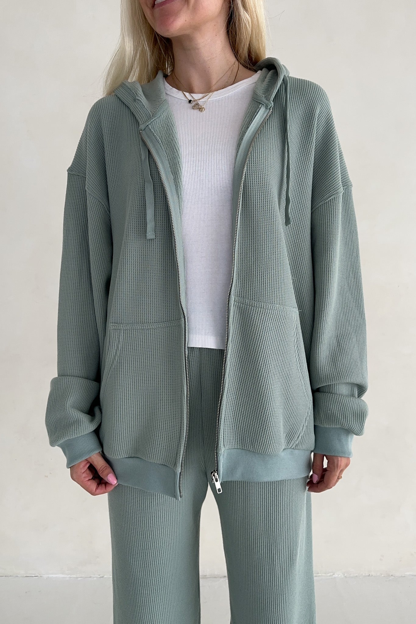 Sundays Waffle Knit Hoodie in Pistachio - Neutral Ground