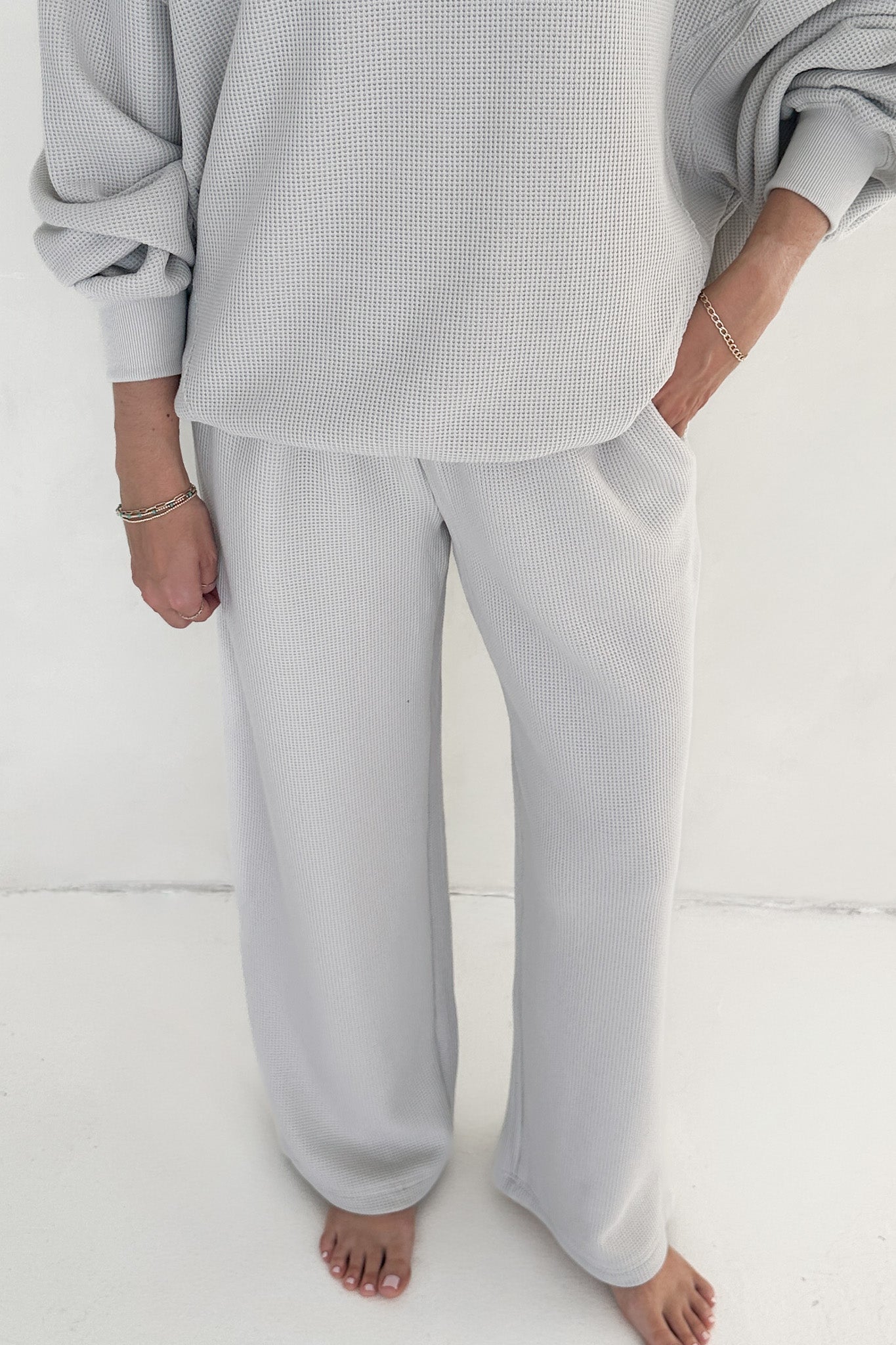 Sundays Waffle Knit Straight Leg Pants in Dove Grey - Neutral Ground
