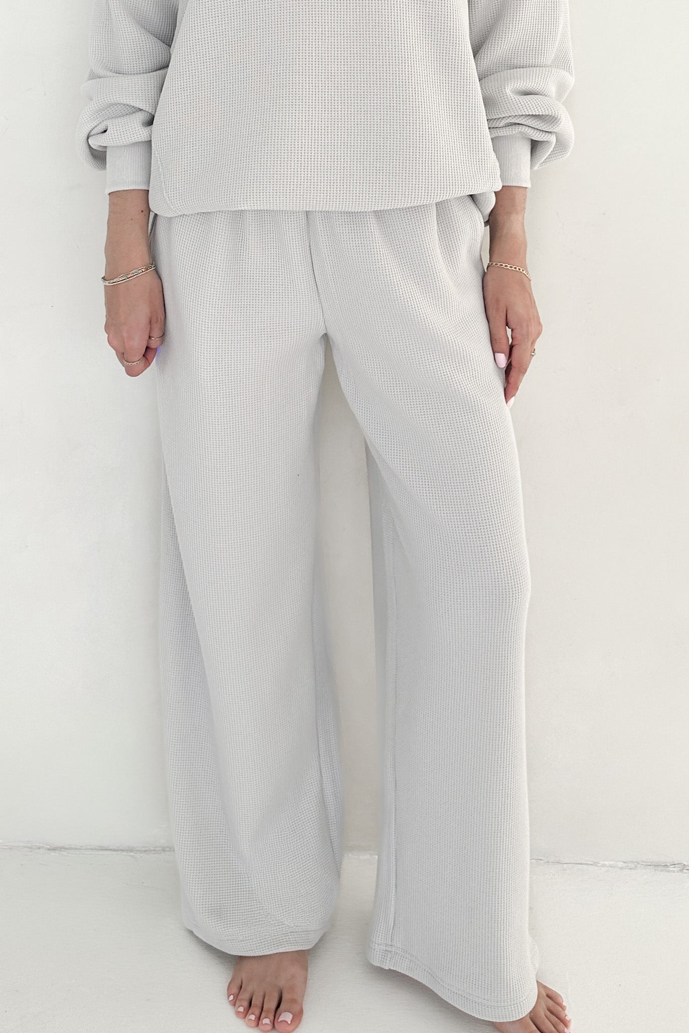 Sundays Waffle Knit Straight Leg Pants in Dove Grey - Neutral Ground