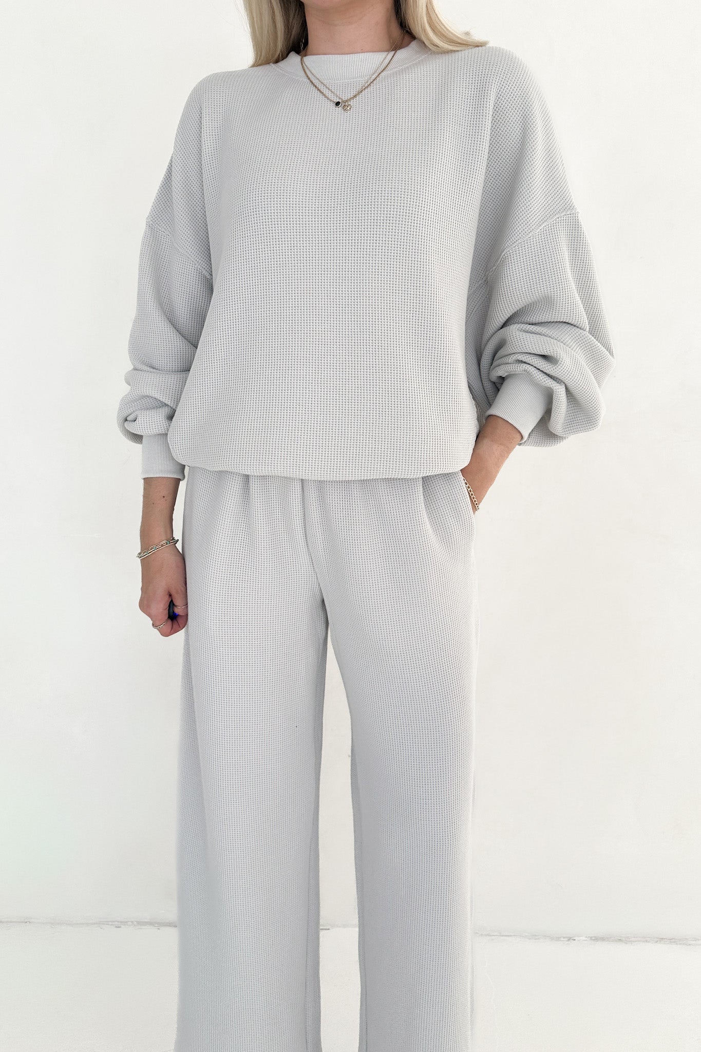 Sundays Waffle Knit Straight Leg Pants in Dove Grey - Neutral Ground