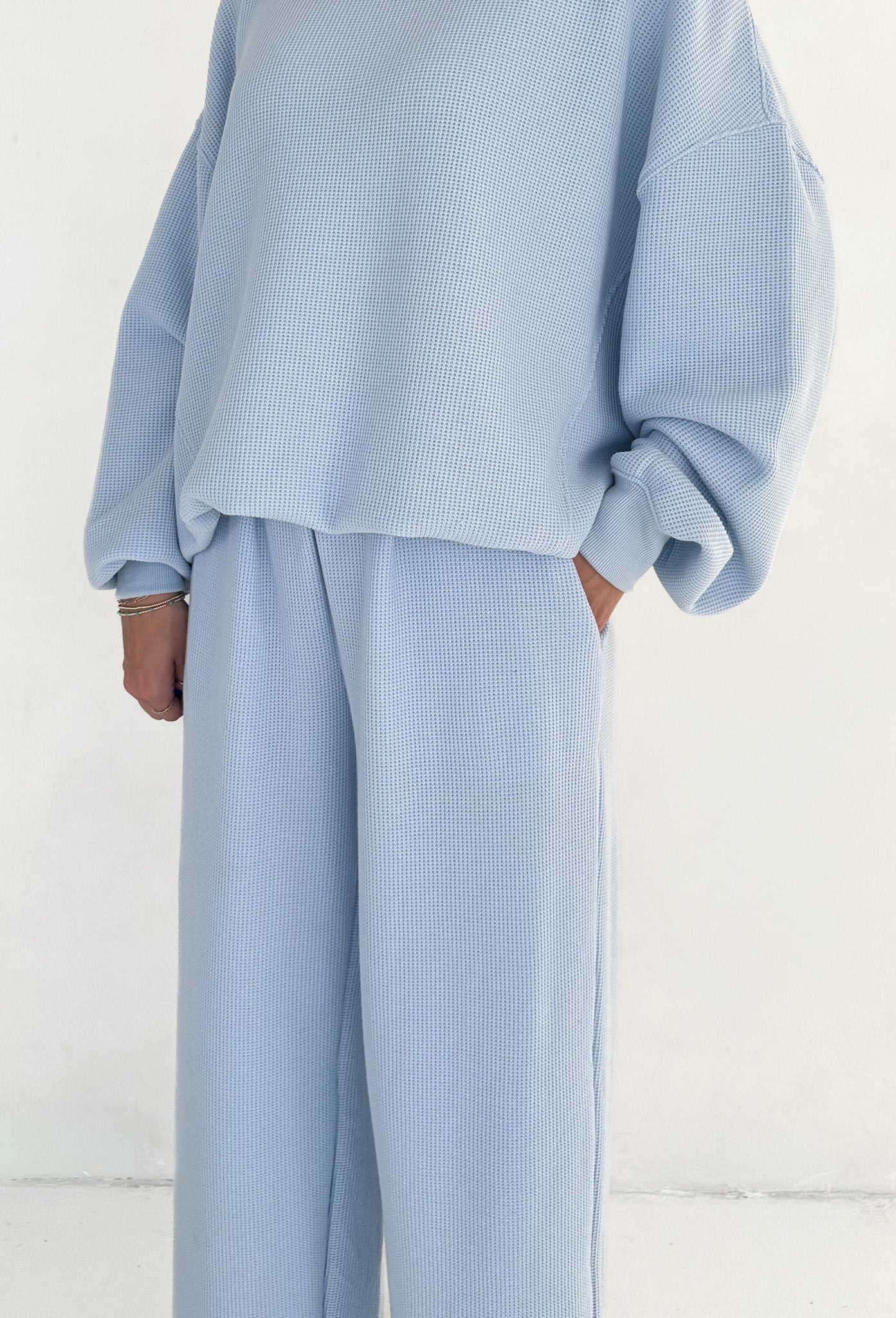 Sundays Waffle Knit Straight Leg Pants in Powder Blue - Neutral Ground