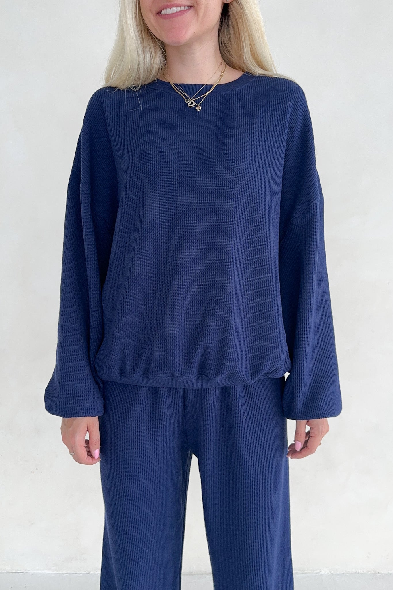 Sundays Waffle Knit Sweatshirt in Blueberry Latte - Neutral Ground