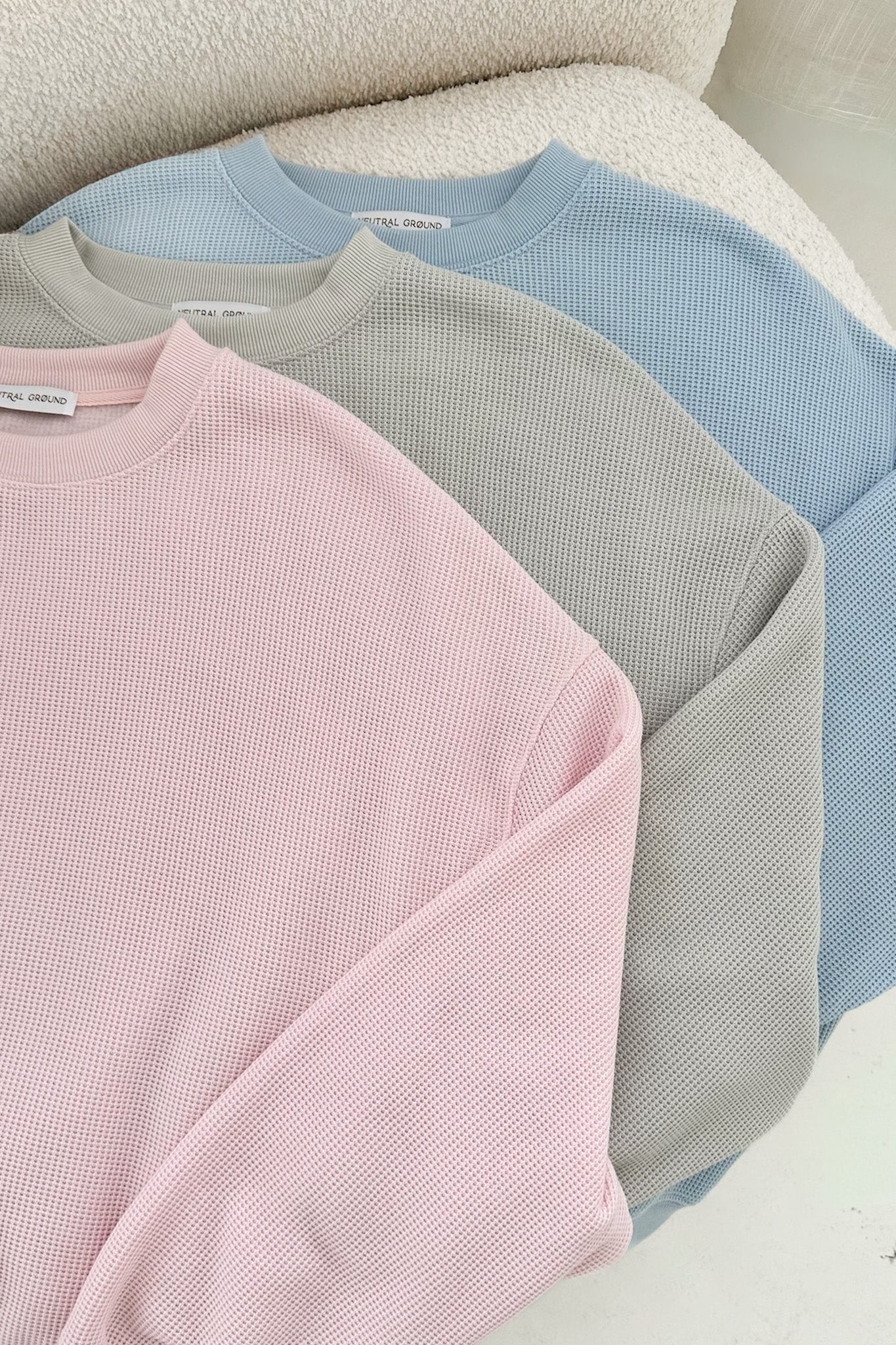 Sundays Waffle Knit Sweatshirt in Dove Grey - Neutral Ground