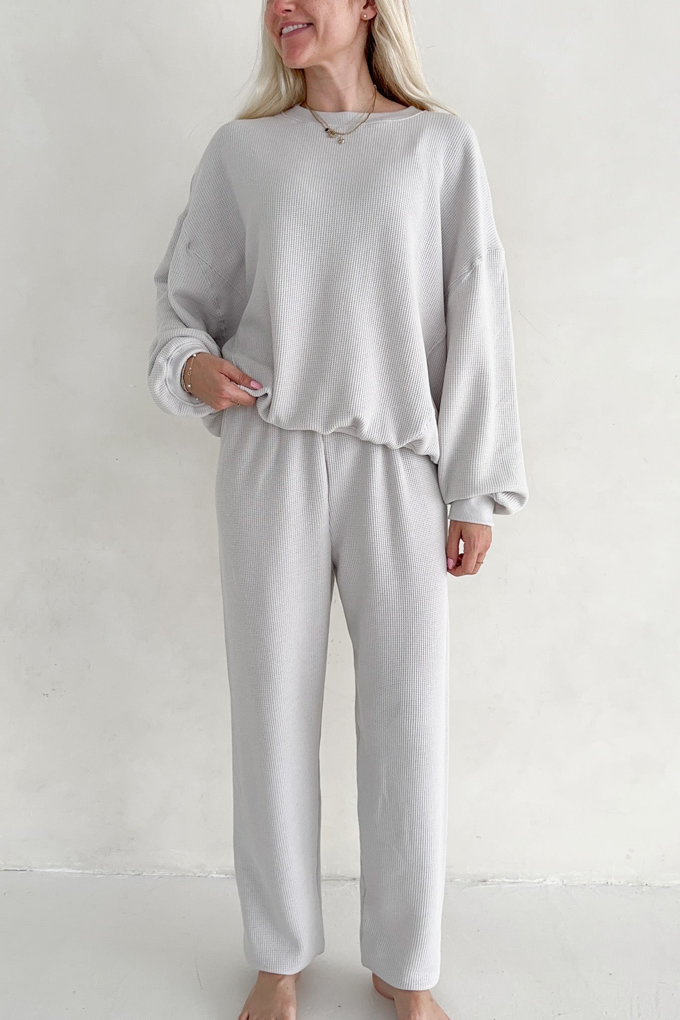 Sundays Waffle Knit Sweatshirt in Earl Grey - Neutral Ground