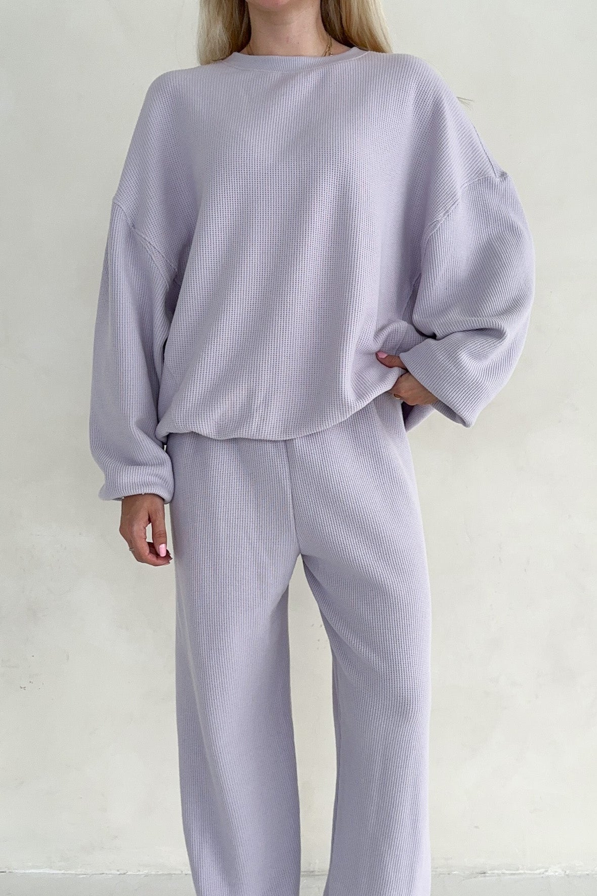 Sundays Waffle Knit Sweatshirt in Lavender Swirl - Neutral Ground