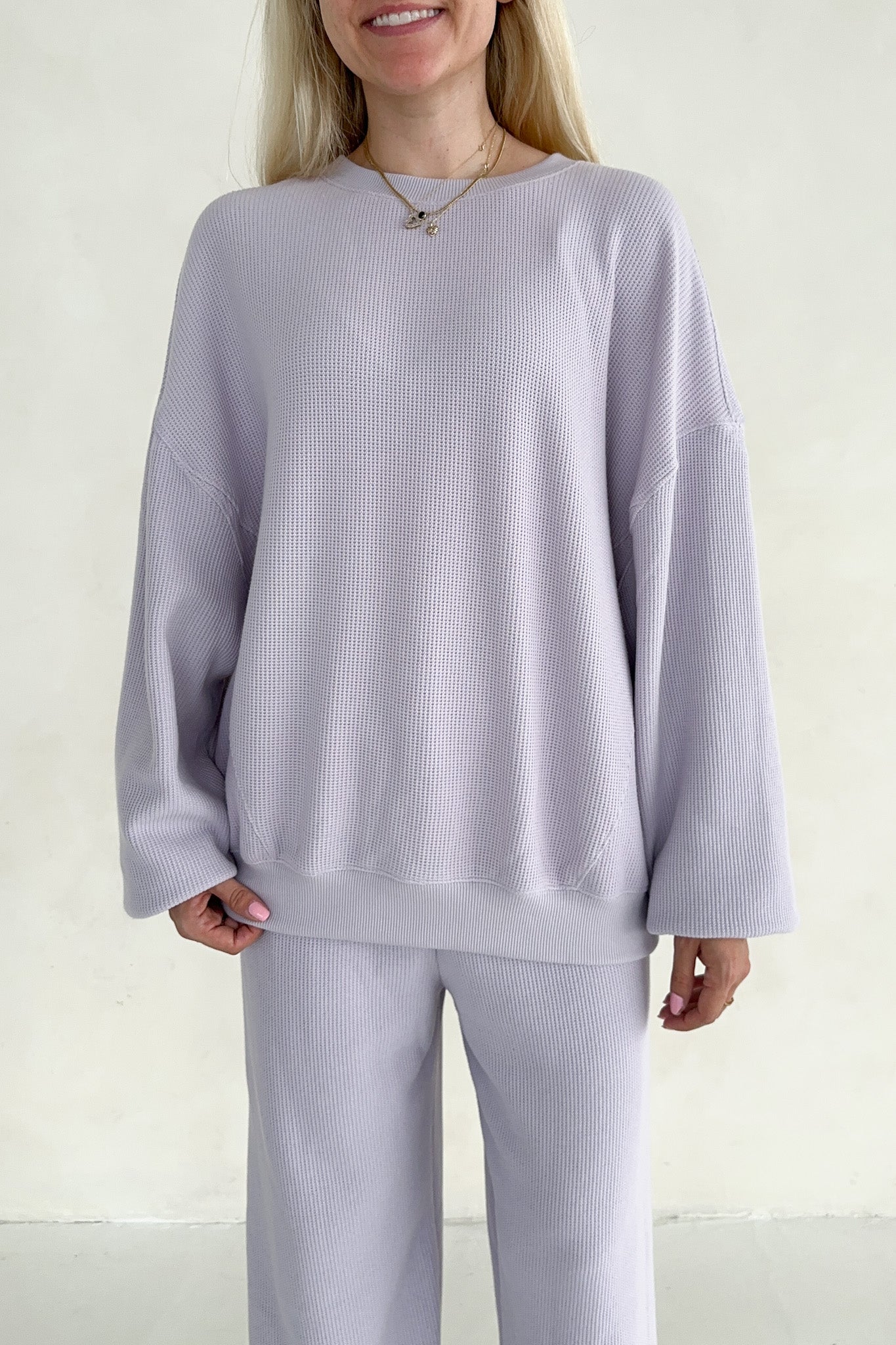 Sundays Waffle Knit Sweatshirt in Lavender Swirl - Neutral Ground