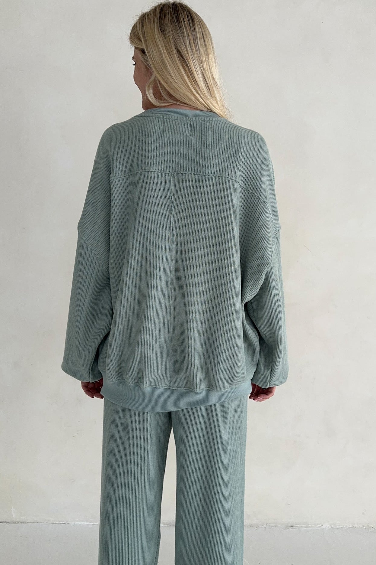 Sundays Waffle Knit Sweatshirt in Pistachio - Neutral Ground