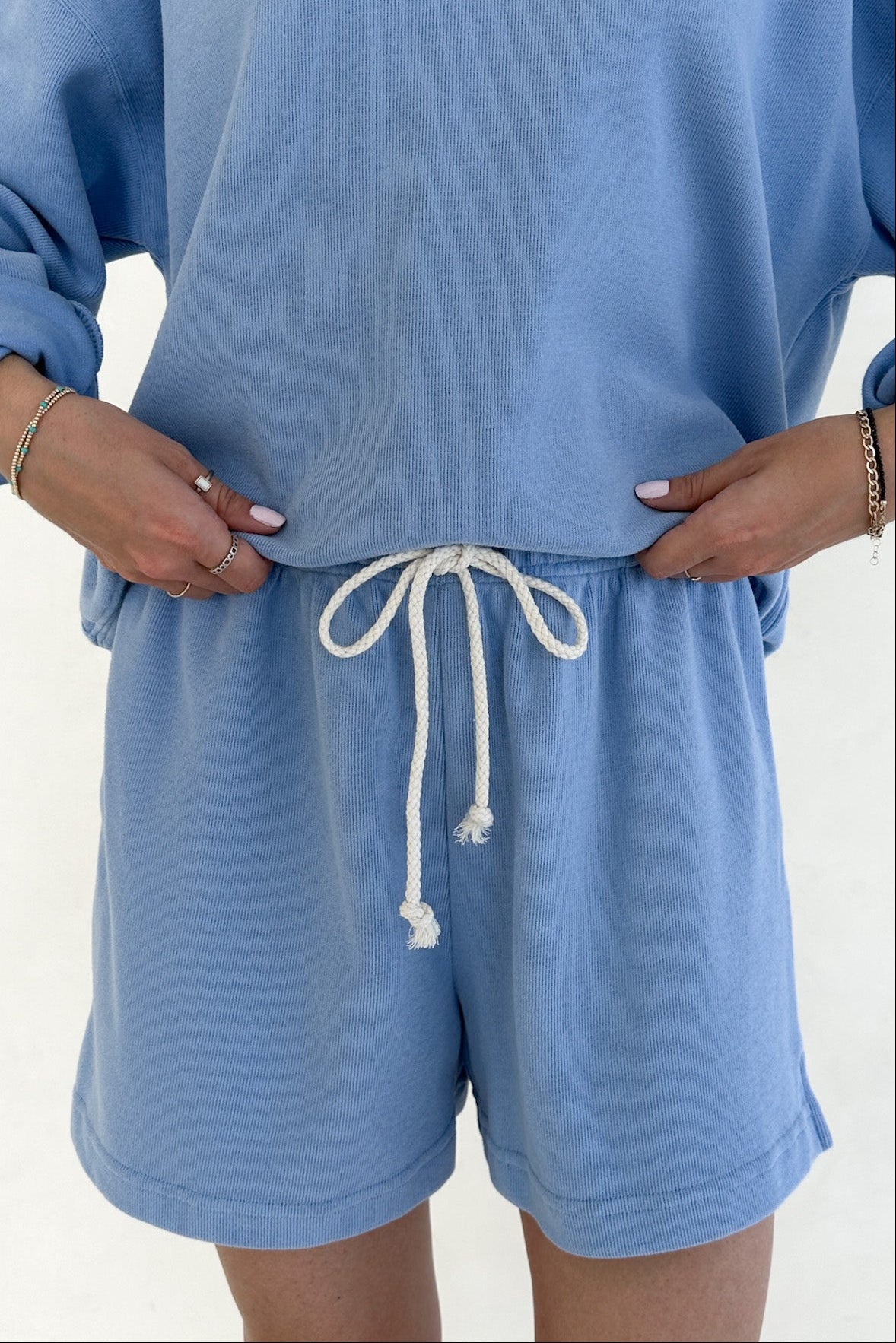 Sunkissed Rope Drawstring Shorts in Bahama Blue - Neutral Ground