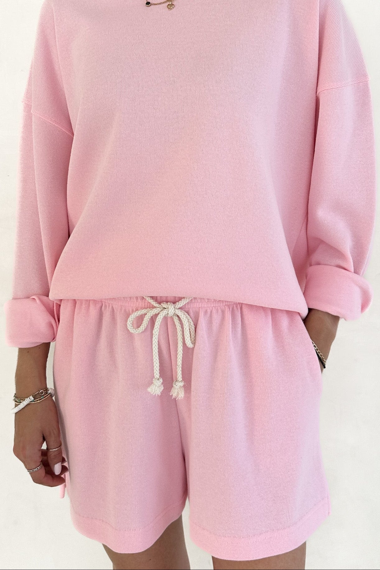 Sunkissed Rope Drawstring Shorts in Hibiscus - Neutral Ground