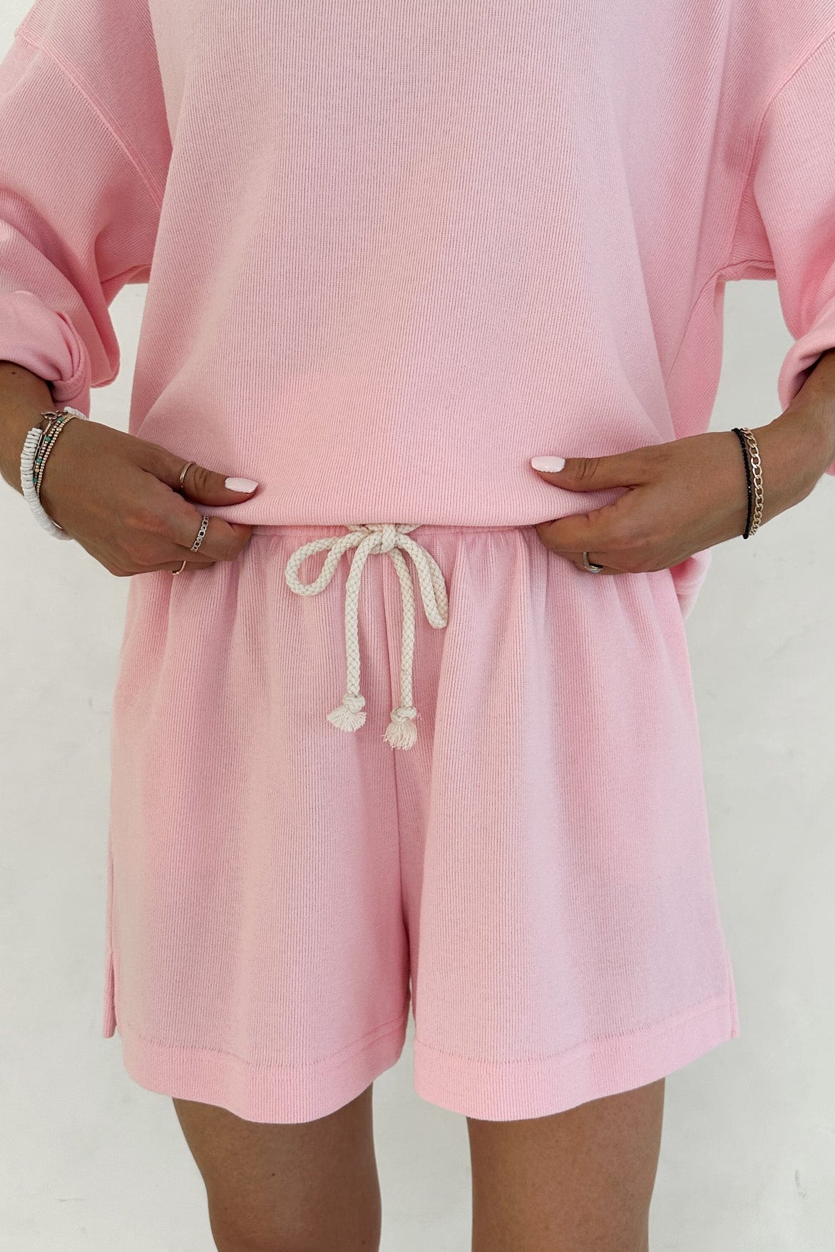 Sunkissed Rope Drawstring Shorts in Hibiscus - Neutral Ground