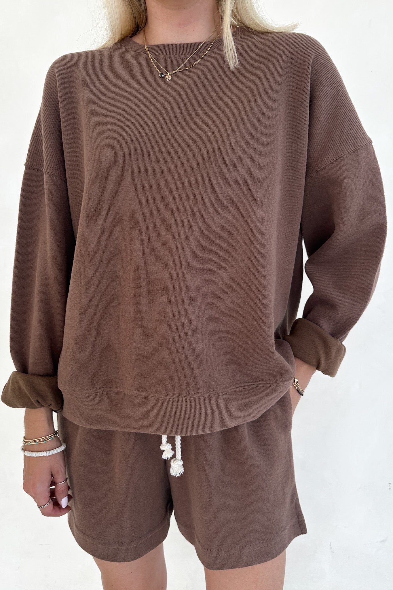 Sunkissed Slouchy Pullover Top in Cocoa - Neutral Ground
