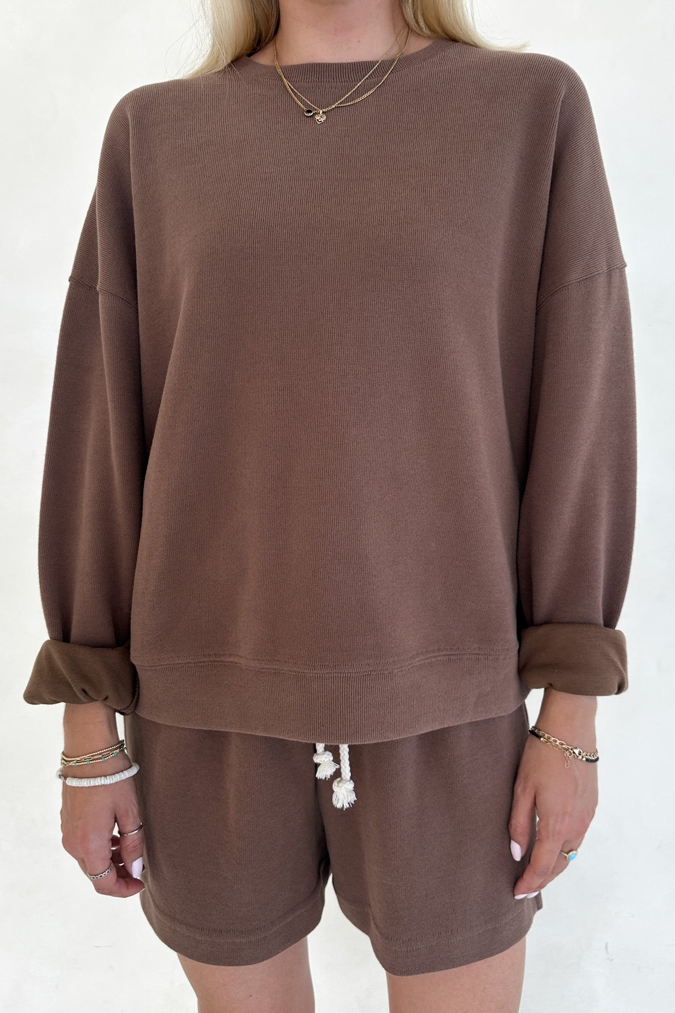 Sunkissed Slouchy Pullover Top in Cocoa - Neutral Ground