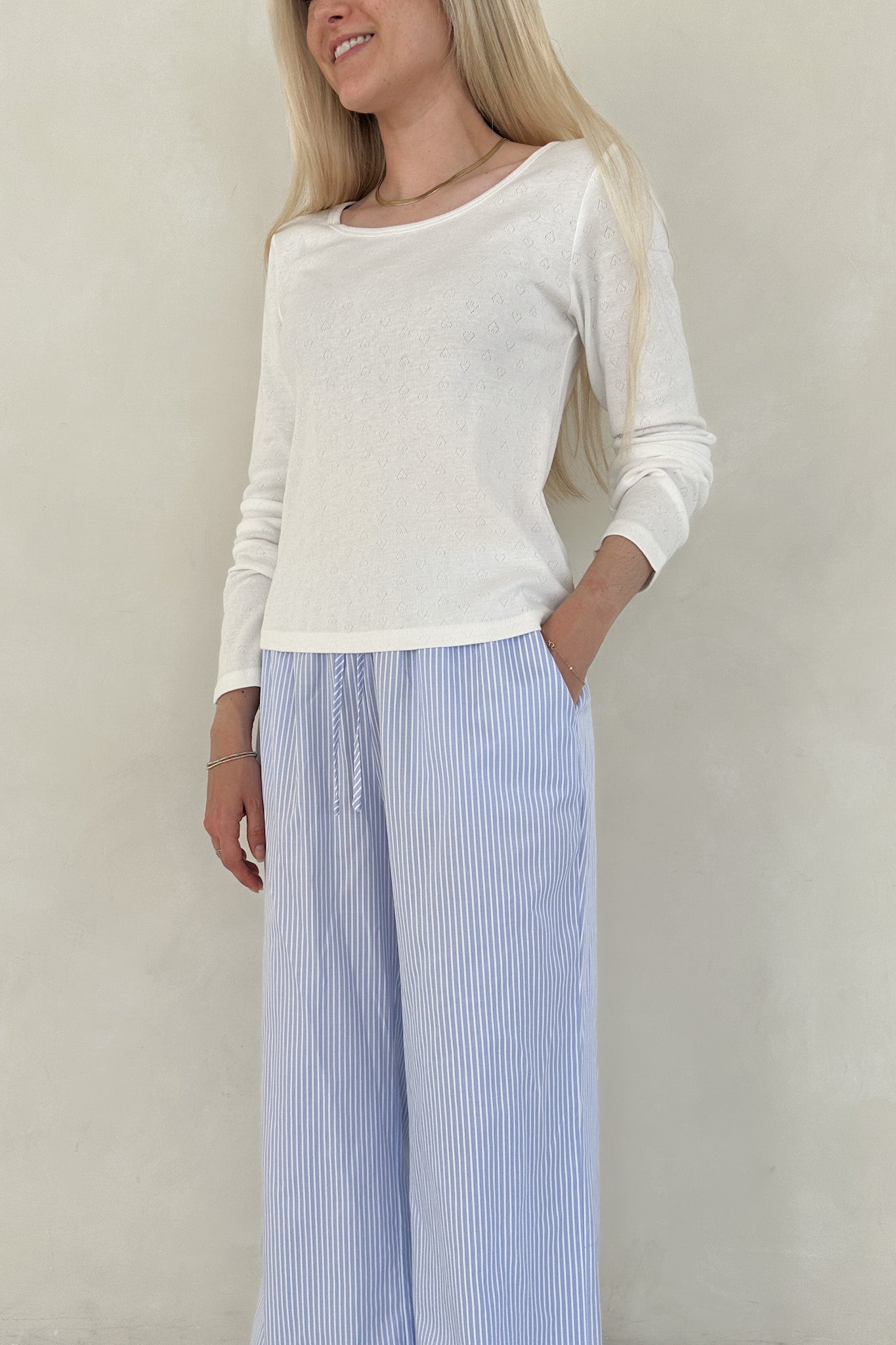 Sweet Pea Heart Pointelle Cotton Top - Neutral Ground