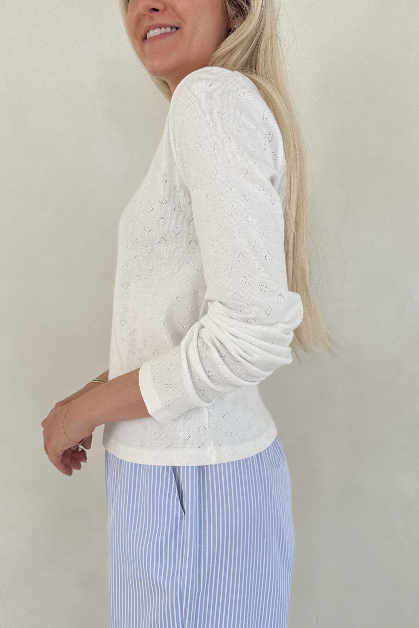 Sweet Pea Heart Pointelle Cotton Top - Neutral Ground