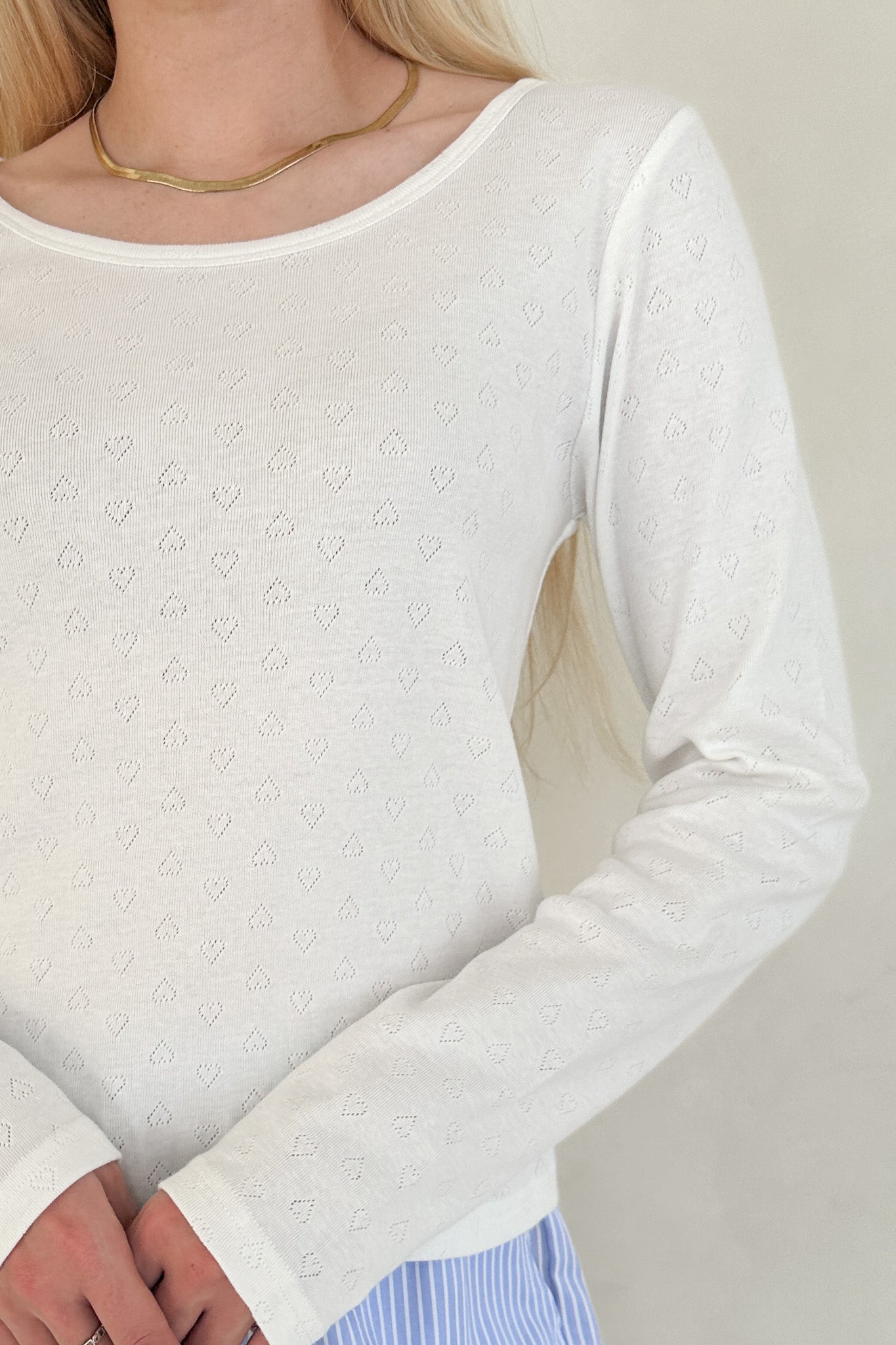 Sweet Pea Heart Pointelle Cotton Top - Neutral Ground