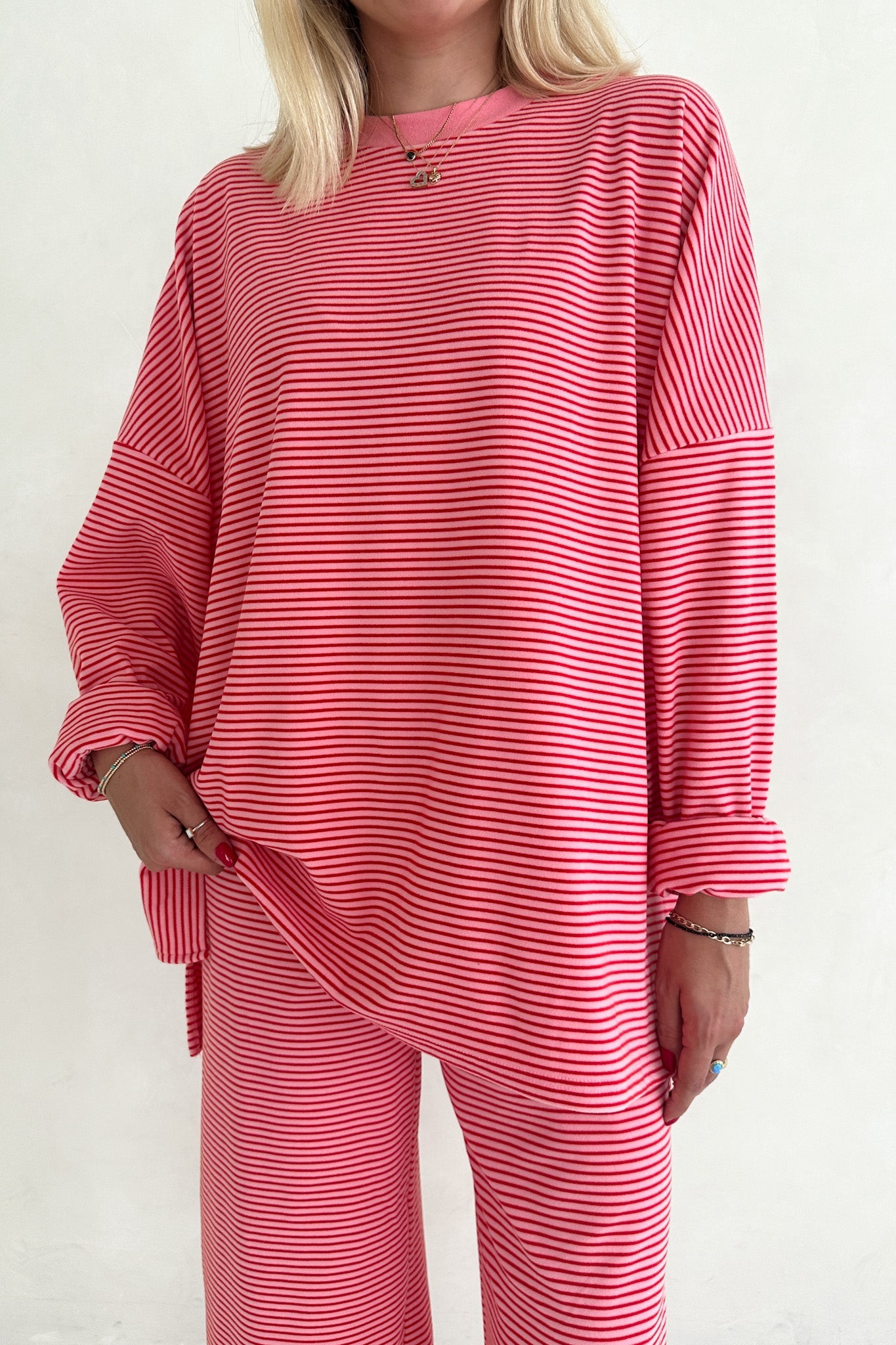 Sweethearts Ultra Soft Striped Oversized Top in Pink and Red - Neutral Ground