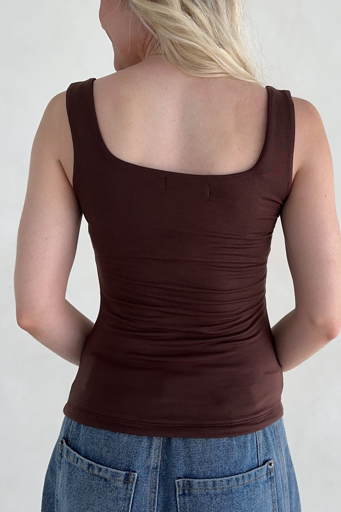 Taylor Double Layer Square Neck Tank Top in Chocolate - Neutral Ground
