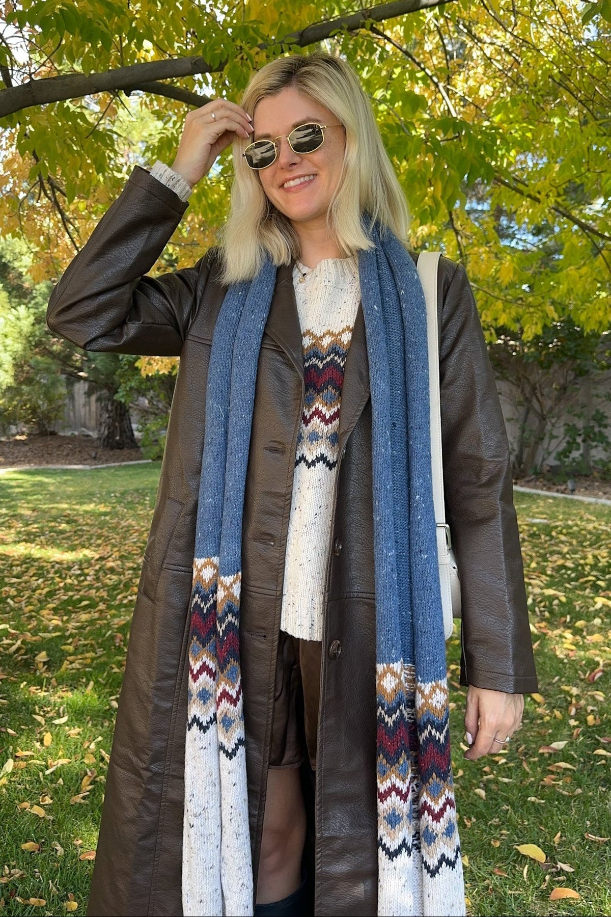 The Highlands Fair Isle Knit Scarf Maroon & Blue - Neutral Ground