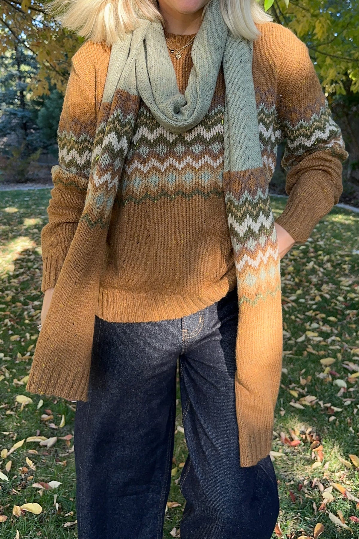 The Highlands Fair Isle Pullover Sweater in Rust & Olive - Neutral Ground