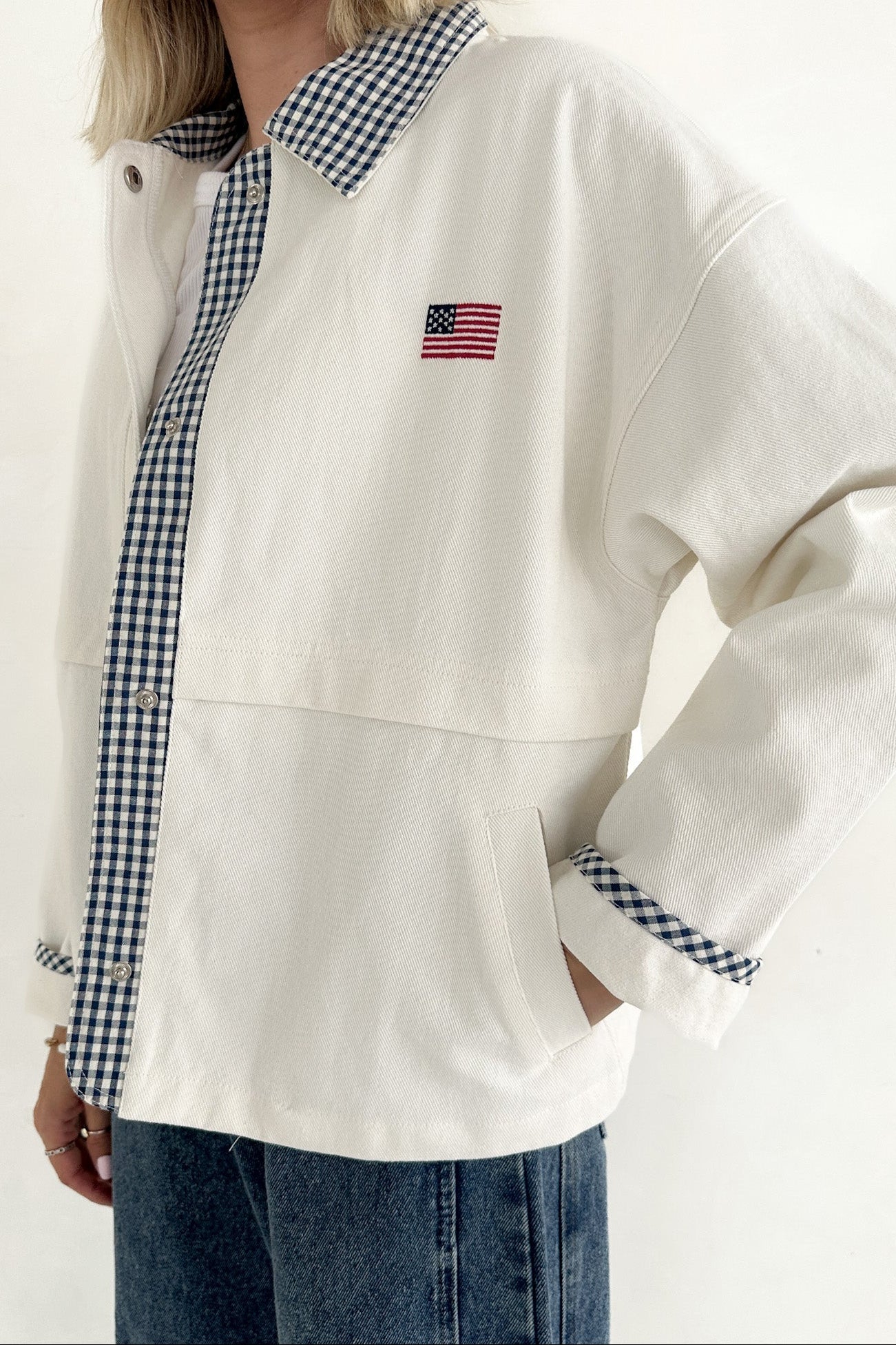 The Hudson Cotton Gingham Jacket - Neutral Ground