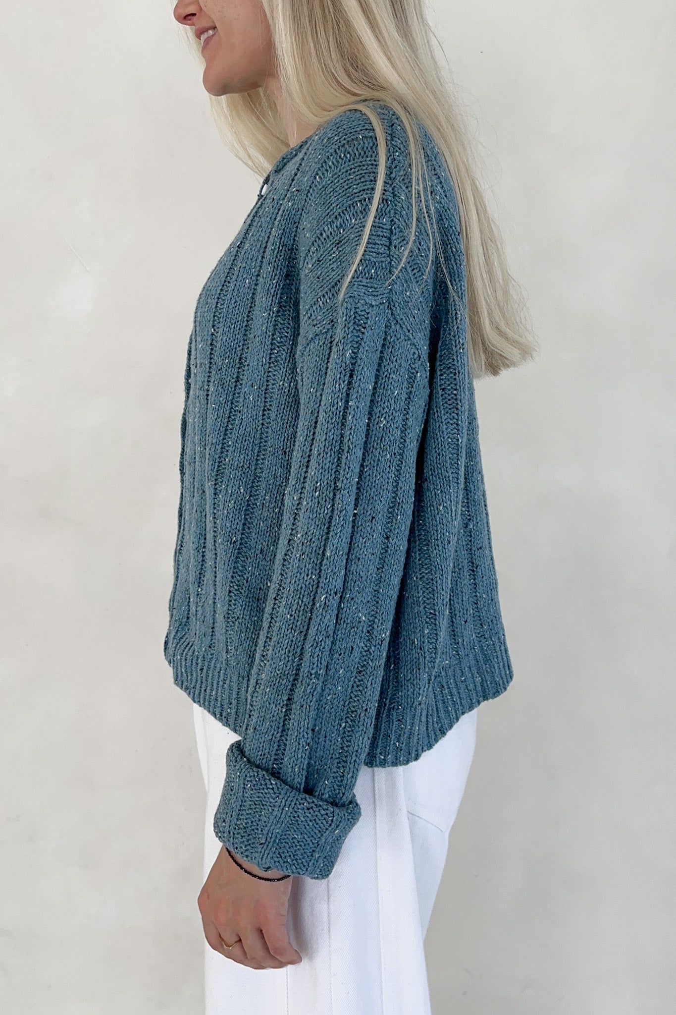 Theo Classic Rolled Neck Cardigan - Neutral Ground