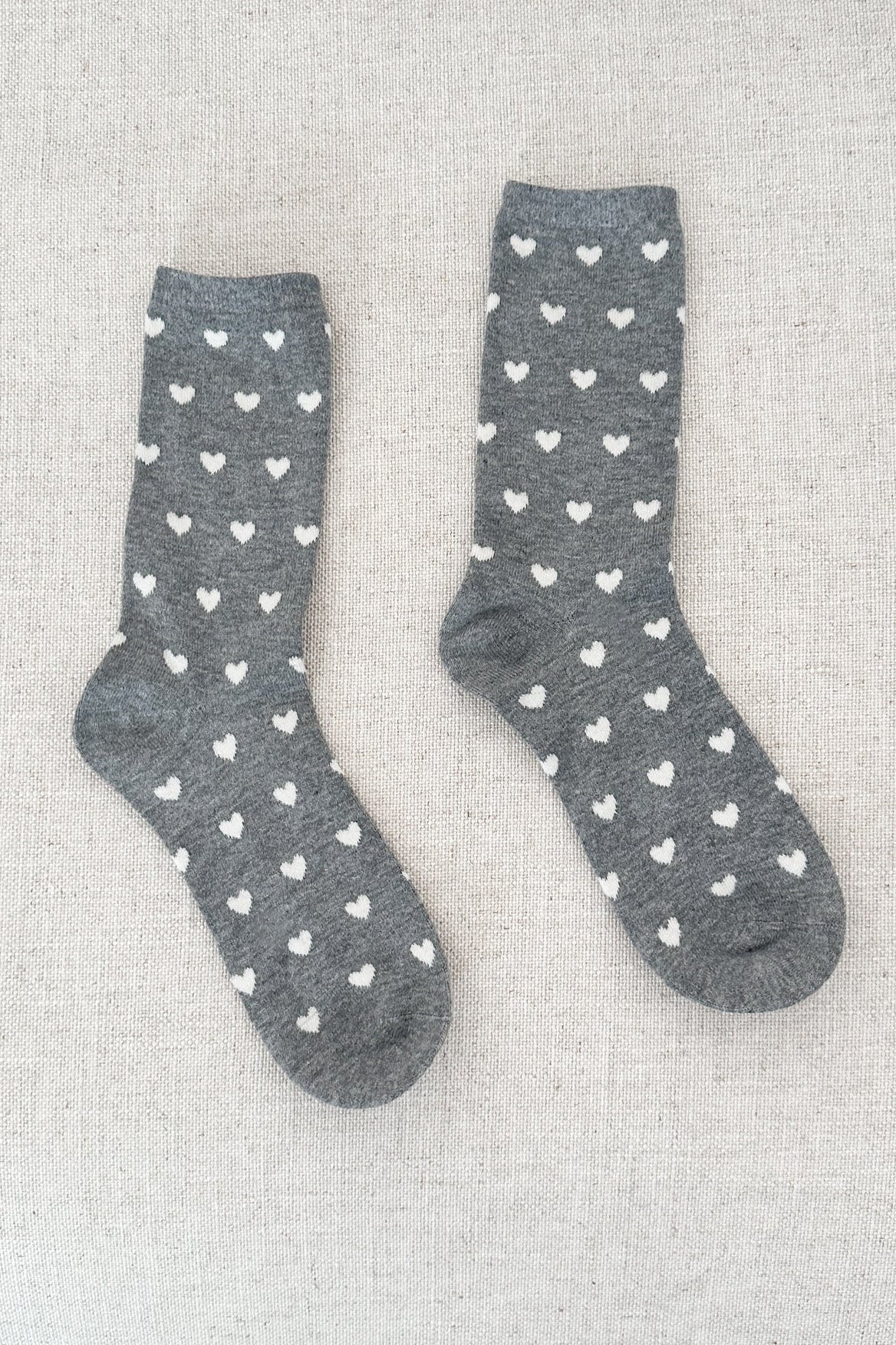 Tiny Heart Cashmere Blend Crew Socks in Grey and White - Neutral Ground