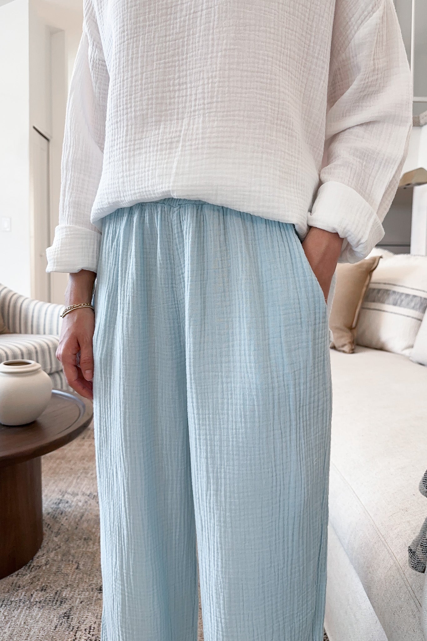 Tulum Cotton Pants in Surf Blue - Neutral Ground