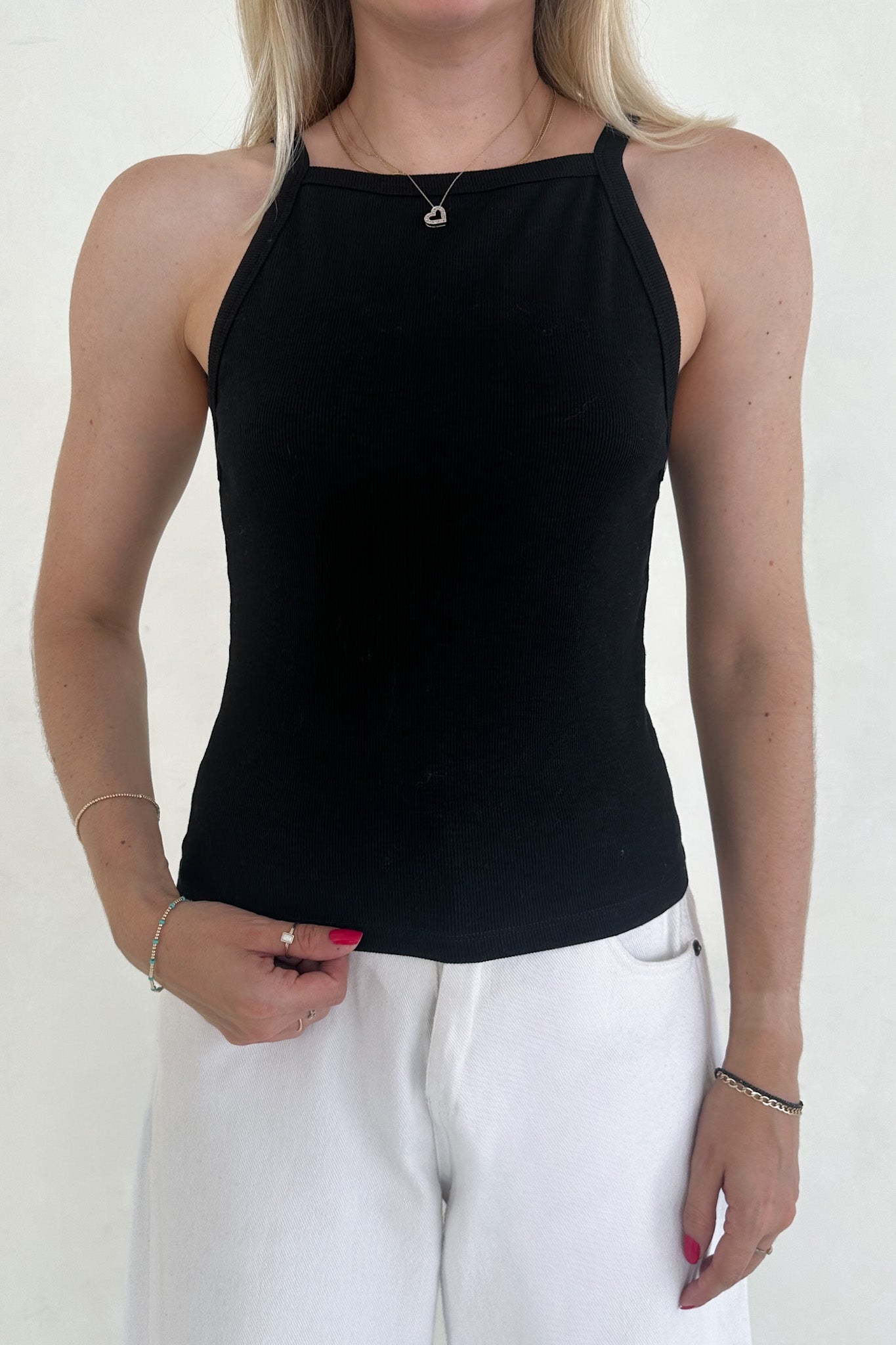 Urban High - Neck Cotton Tank Top in Black - Neutral Ground