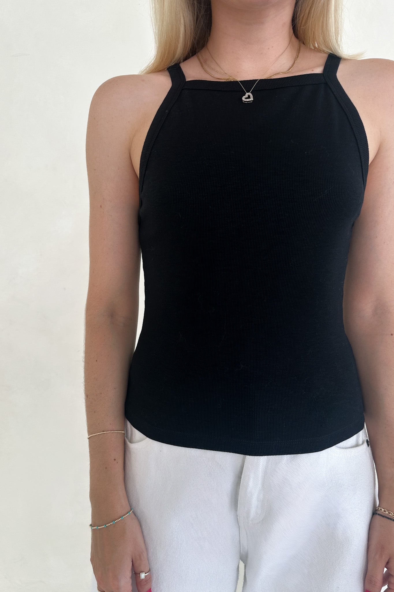 Urban High - Neck Cotton Tank Top in Black - Neutral Ground