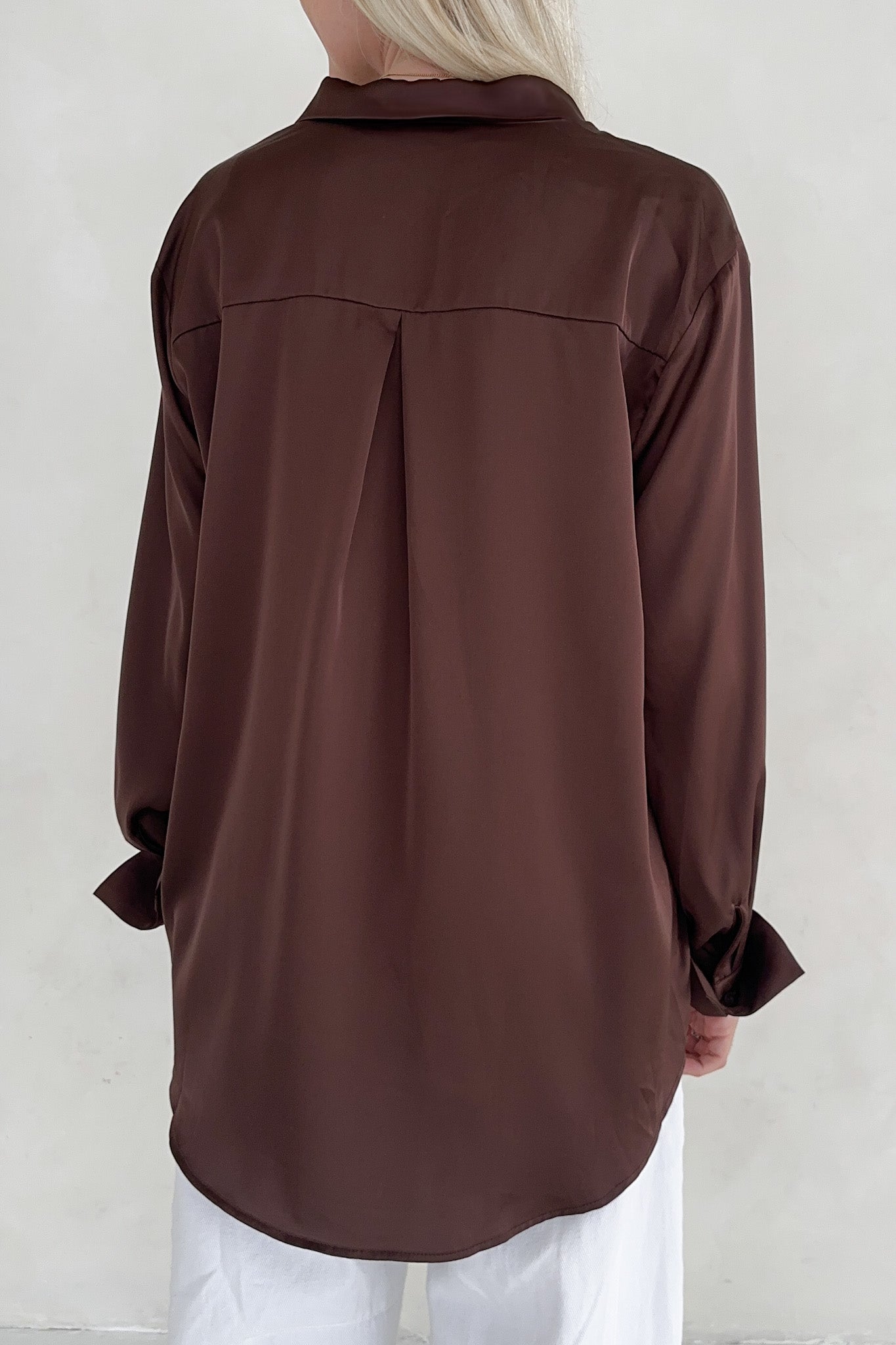 Vienna Satin Button Down Blouse - Neutral Ground