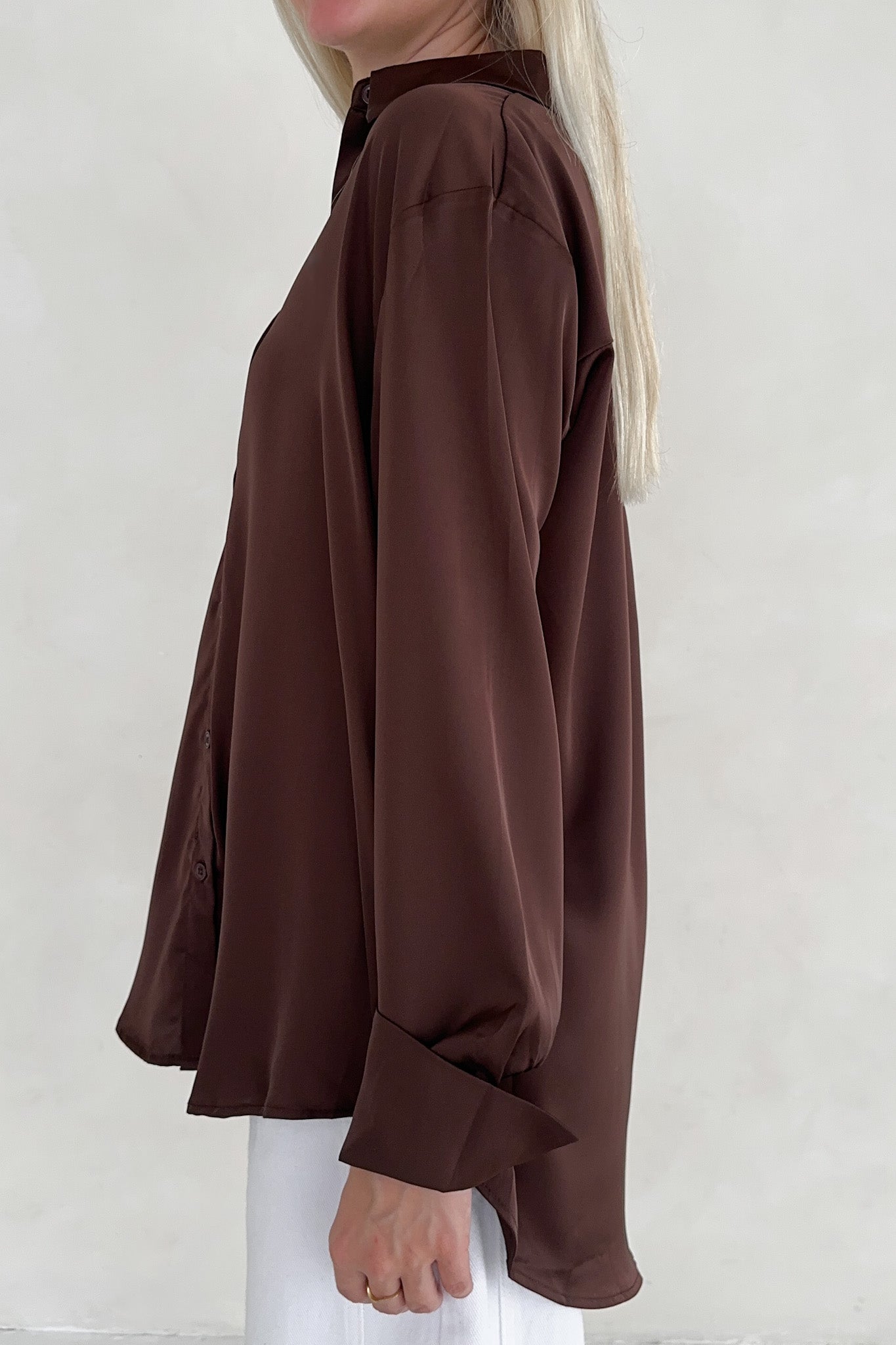 Vienna Satin Button Down Blouse - Neutral Ground