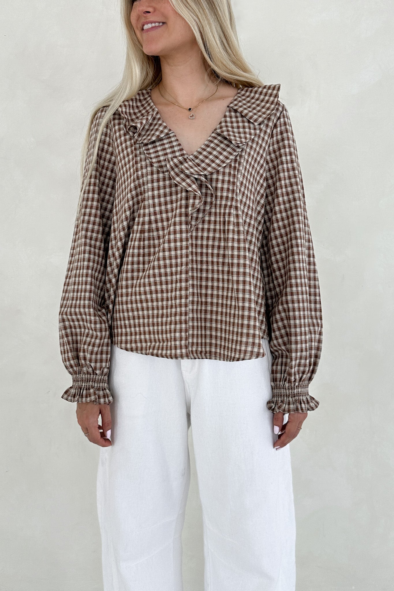 Walk The Line Gingham Top - Neutral Ground