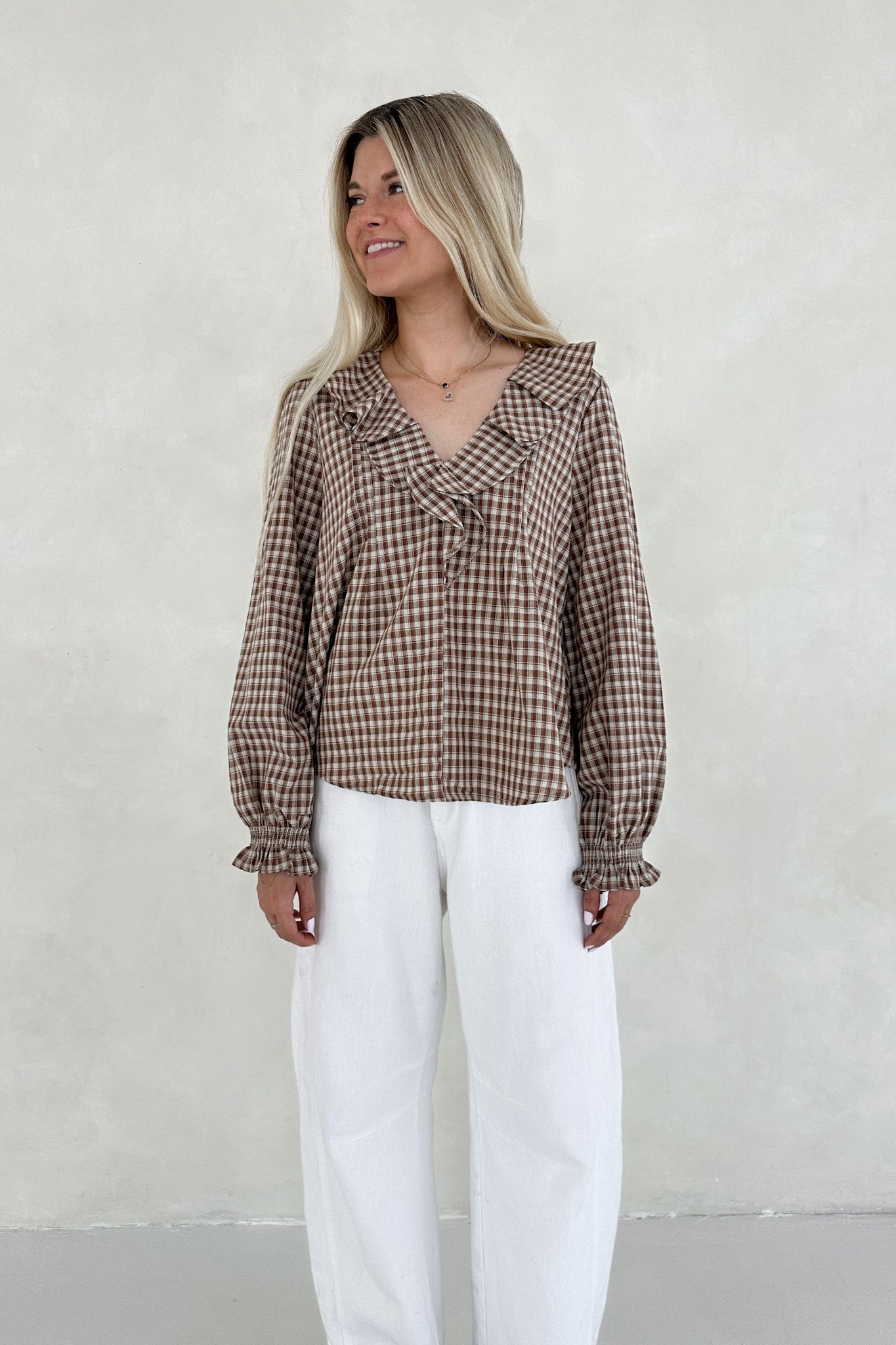 Walk The Line Gingham Top - Neutral Ground