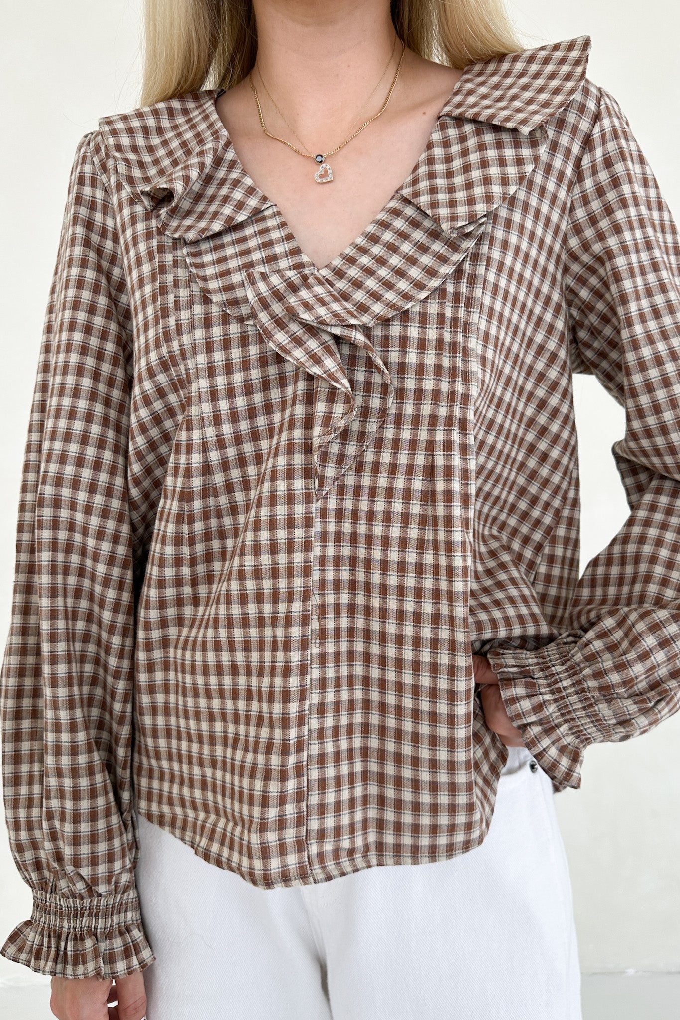 Walk The Line Gingham Top - Neutral Ground