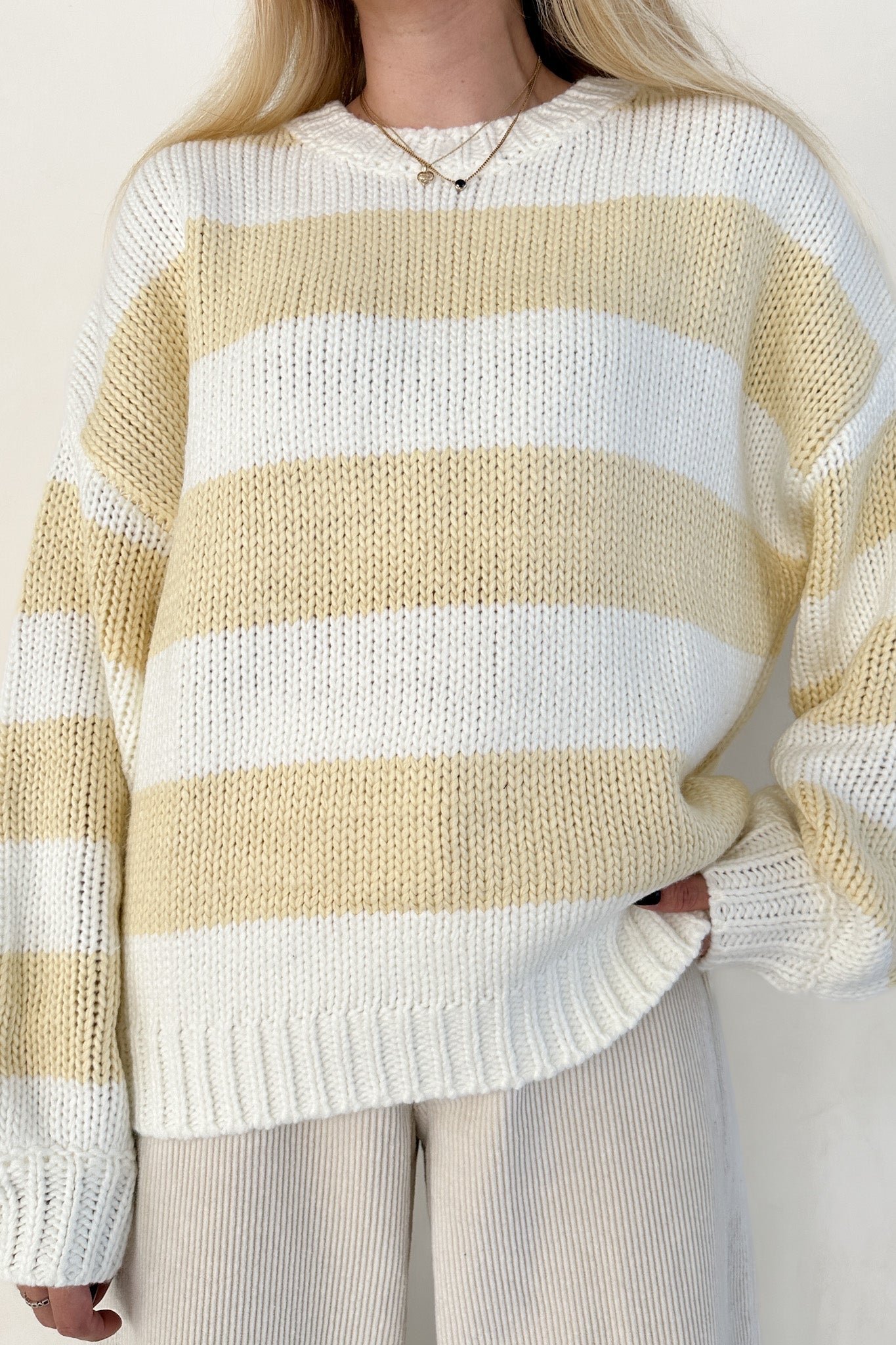 Walking on Sunshine Striped Knit Sweater - Neutral Ground
