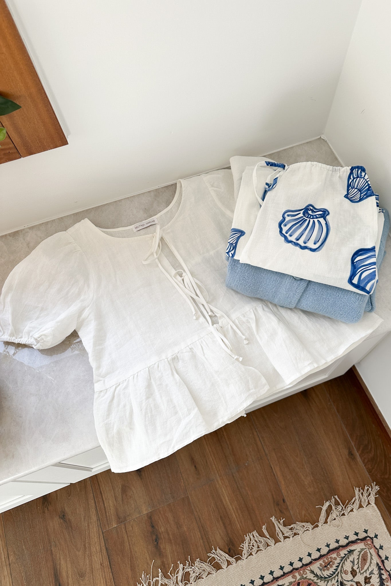 Waves Tie Front Linen Top - Neutral Ground