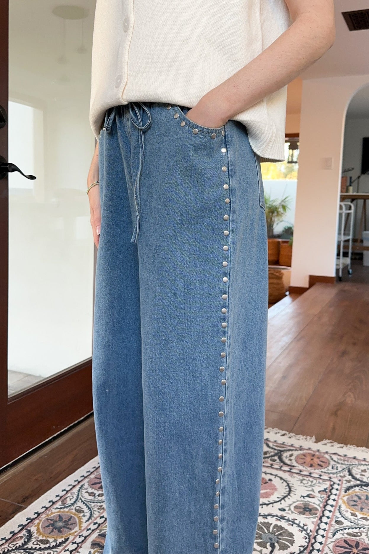 Whitney Studded Straight Leg Jeans - Neutral Ground