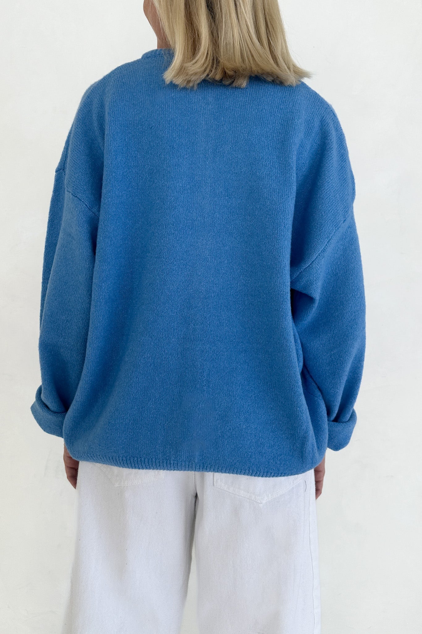 Willow Soft Long Sleeve Crew Neck Sweater Cardigan in Island Blue - Neutral Ground