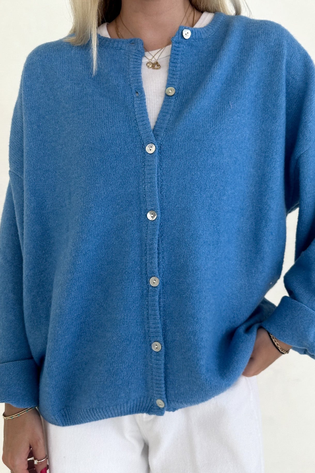 Willow Soft Long Sleeve Crew Neck Sweater Cardigan in Island Blue - Neutral Ground