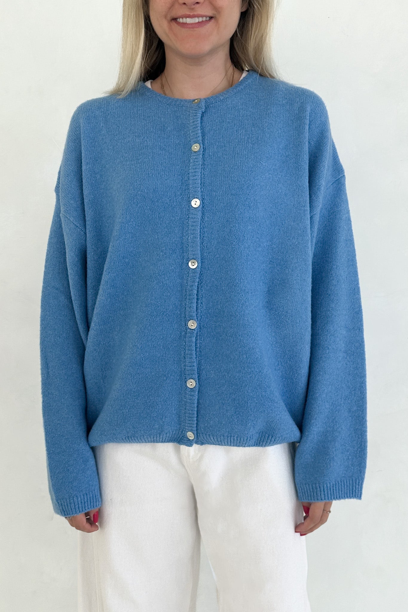 Willow Soft Long Sleeve Crew Neck Sweater Cardigan in Island Blue - Neutral Ground