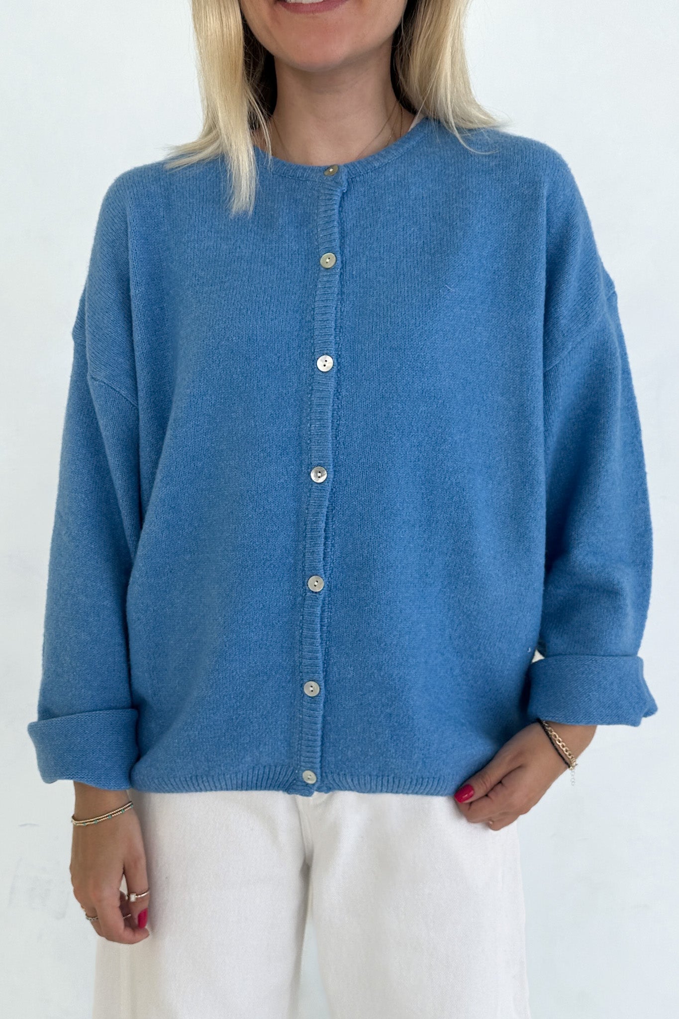 Willow Soft Long Sleeve Crew Neck Sweater Cardigan in Island Blue - Neutral Ground