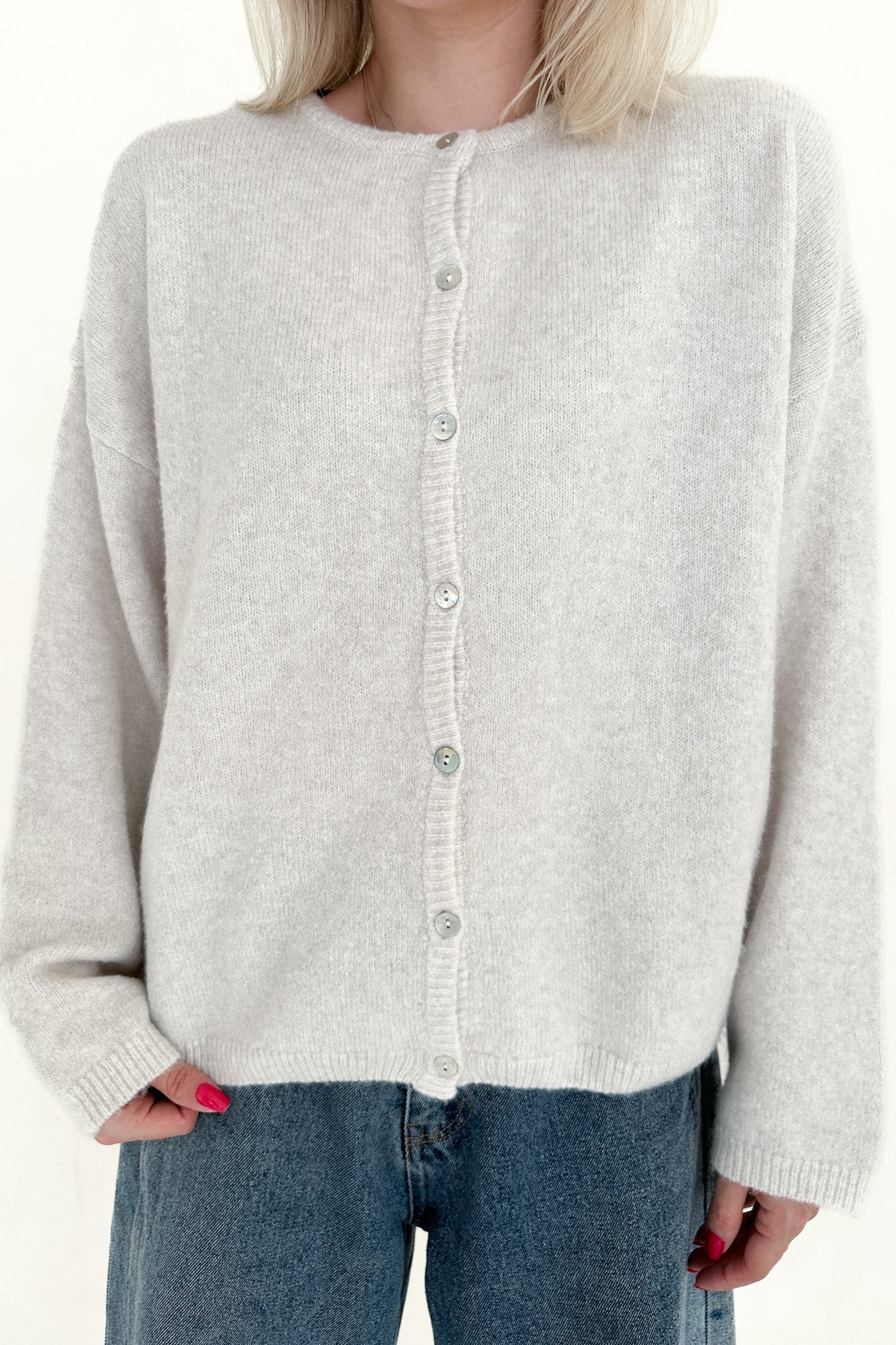 Willow Soft Long Sleeve Crew Neck Sweater Cardigan in Ivory - Neutral Ground