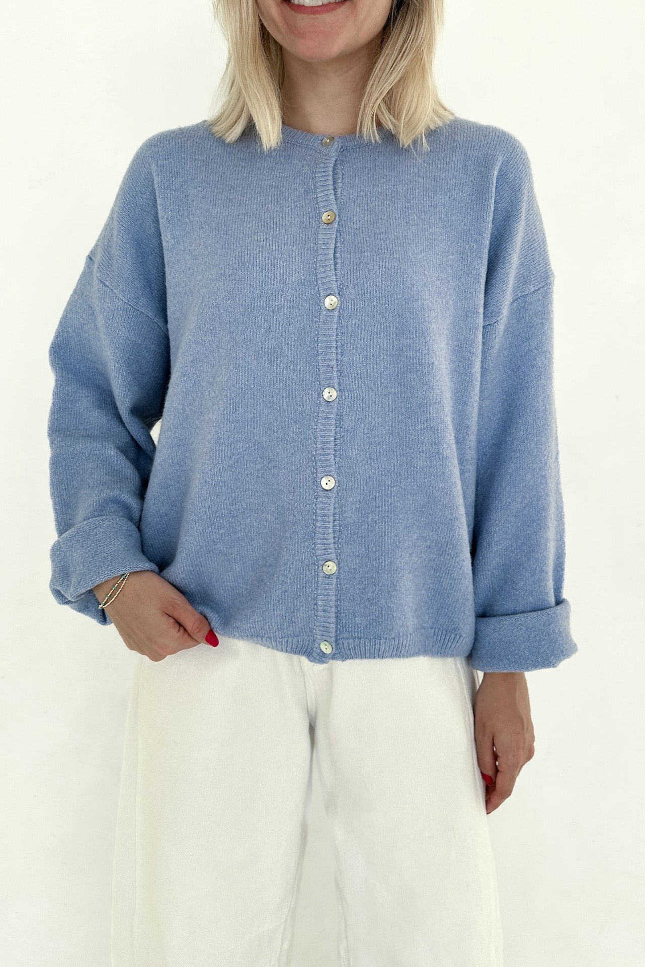 Willow Soft Long Sleeve Crew Neck Sweater Cardigan in Periwinkle - Neutral Ground