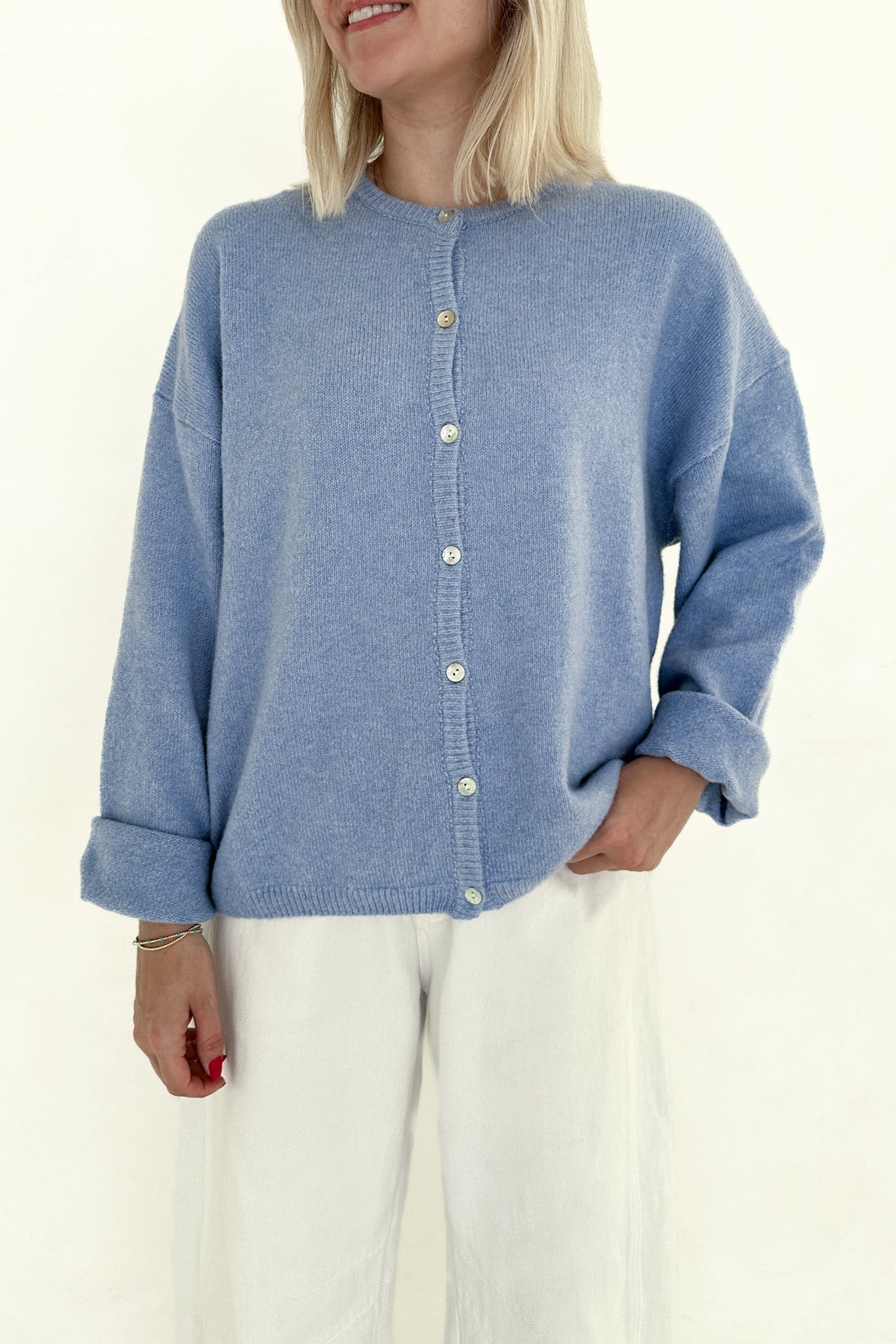 Willow Soft Long Sleeve Crew Neck Sweater Cardigan in Periwinkle - Neutral Ground