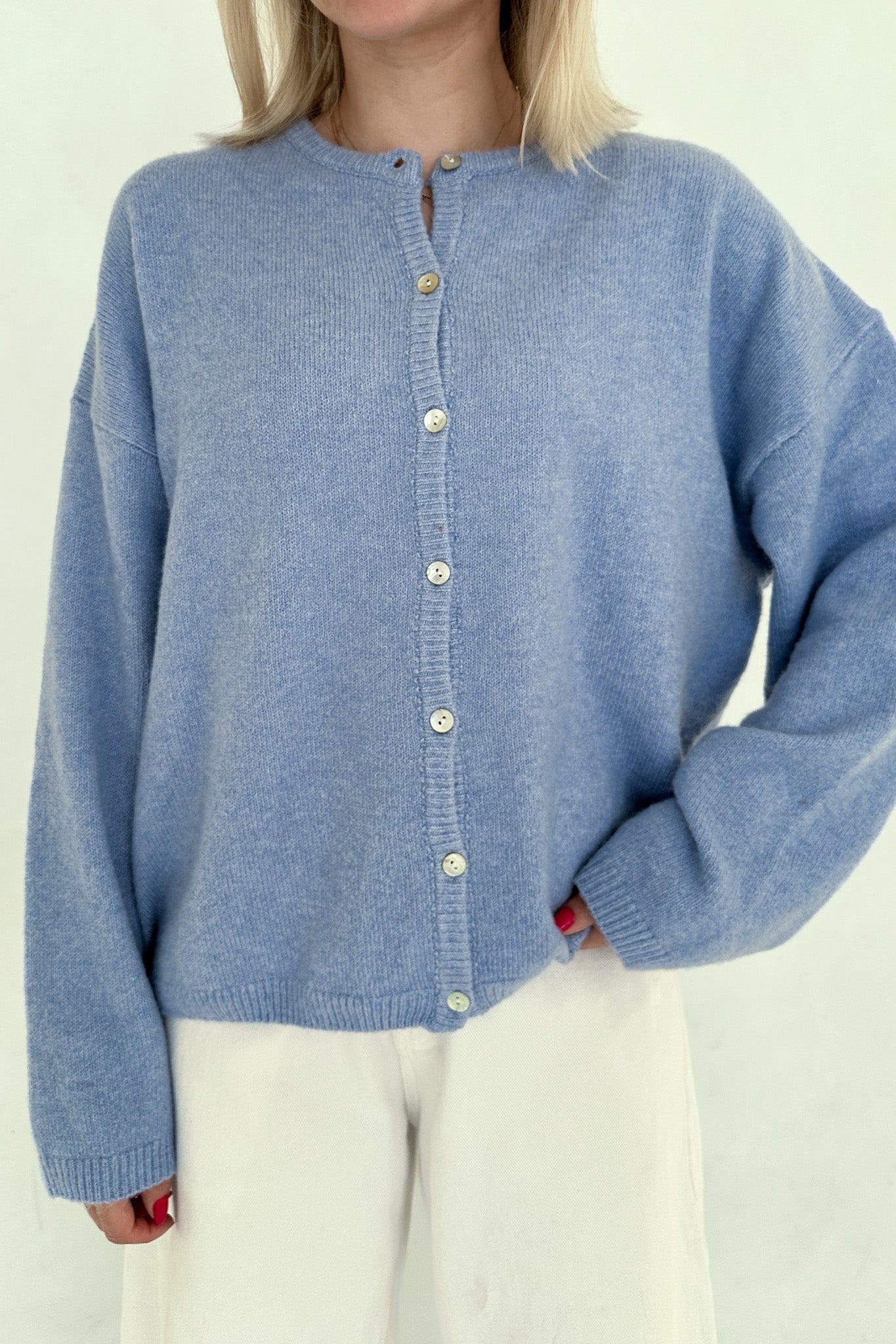 Willow Soft Long Sleeve Crew Neck Sweater Cardigan in Periwinkle - Neutral Ground