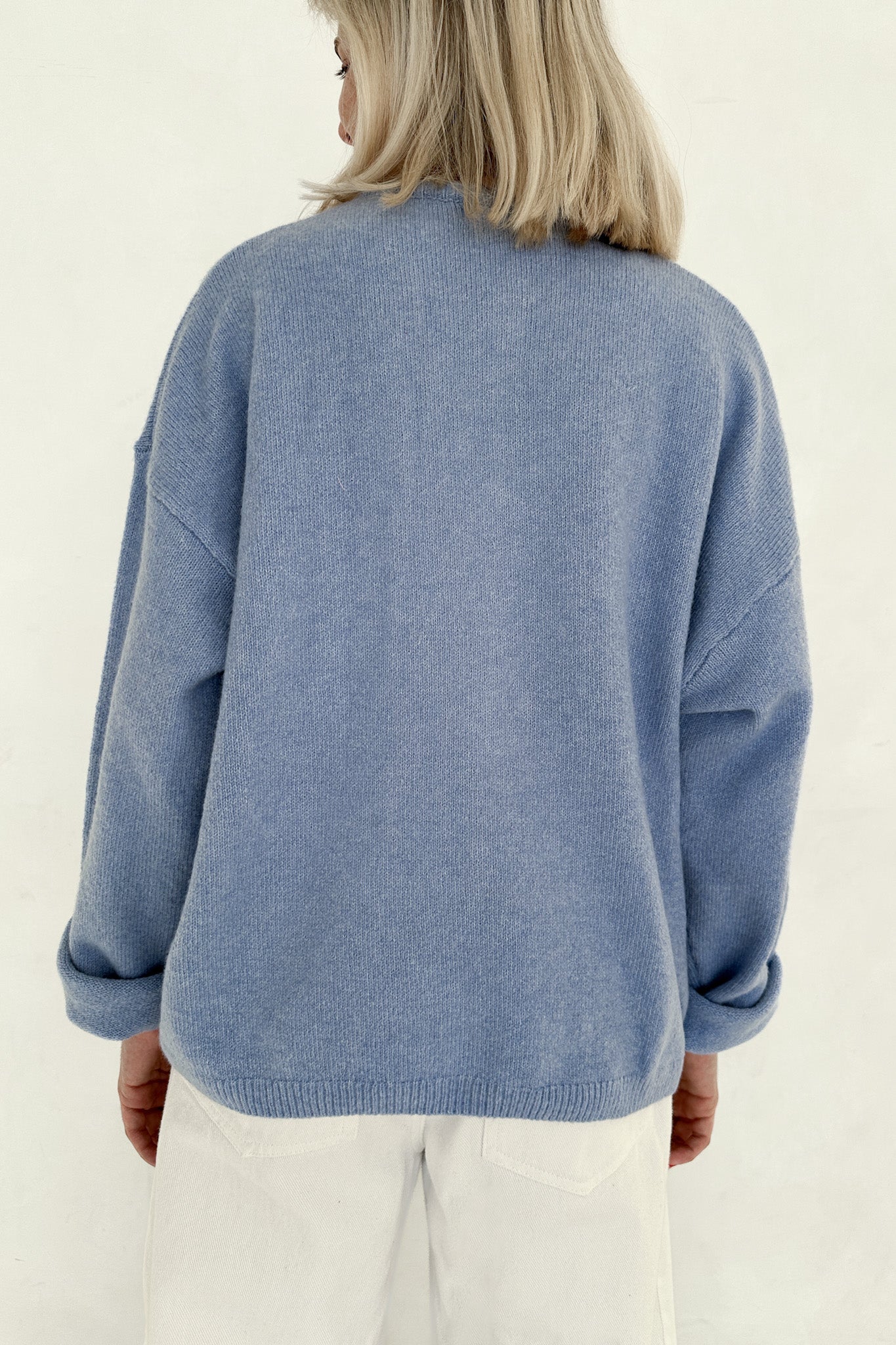 Willow Soft Long Sleeve Crew Neck Sweater Cardigan in Periwinkle - Neutral Ground